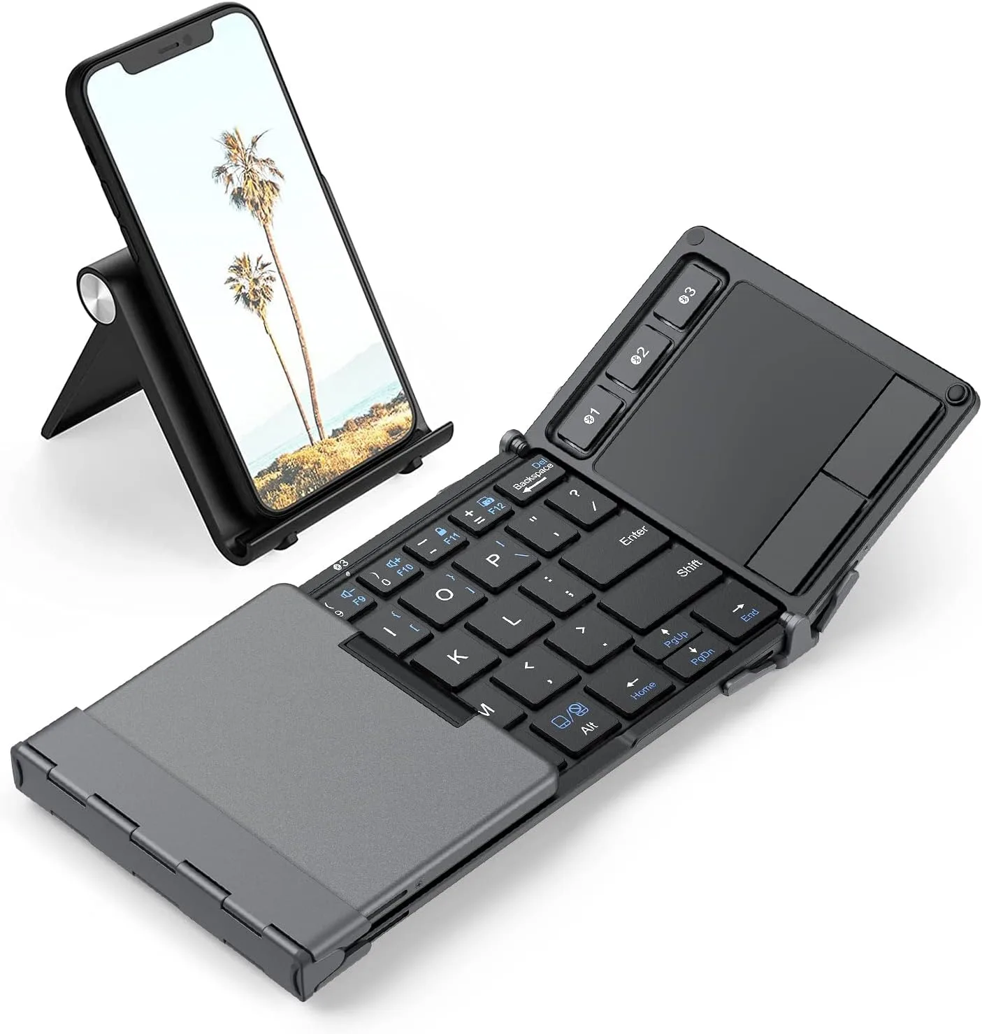 iClever BK08 Foldable Keyboard with Touchpad for Phone and Tablet, Gray