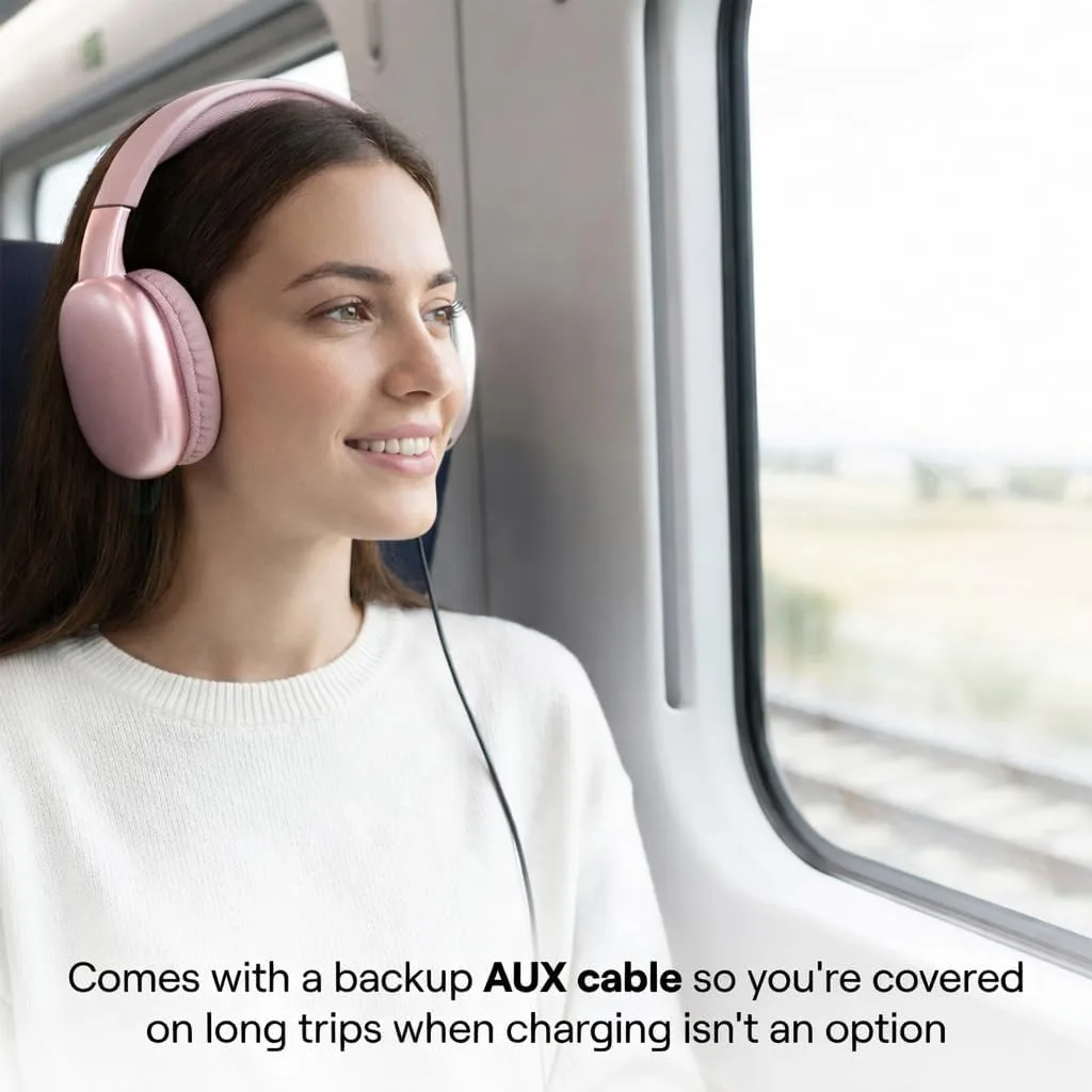 iJoy Ultra Wireless Over-Ear Bluetooth Headphones with Mic,10H Playtime, Bluetooth Headset with Backup Wire & SD Slot, Wireless Headphones for Work, School & Gym (Pink)