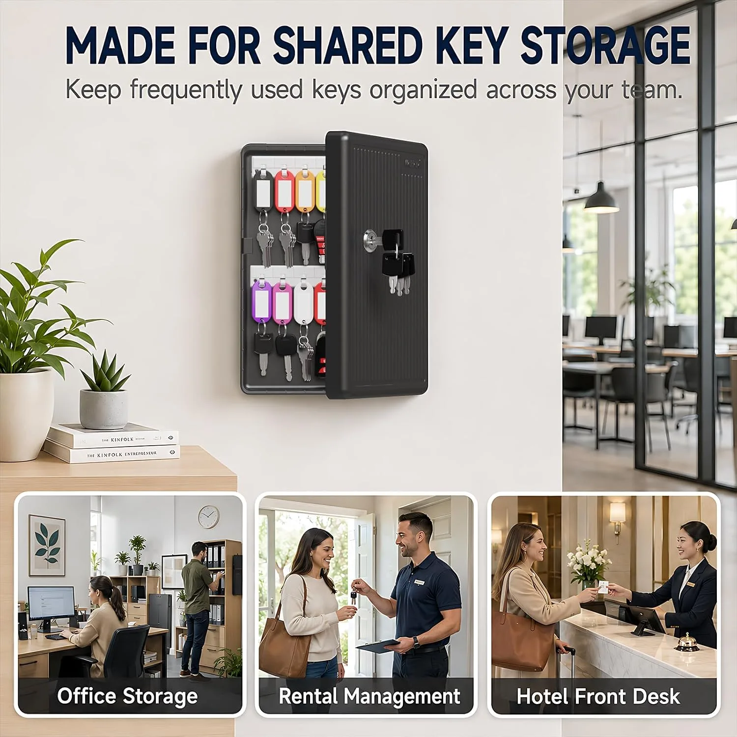 WeHere 28 Key Lock Box Wall Mount, Plastic Key Cabinet with Key Tags