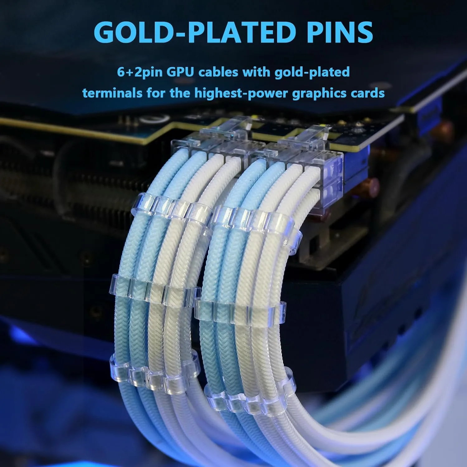 Sirlyr Blue/White Sleeved PSU Extension Cables Kit,24/8Pin,Pre-Bend