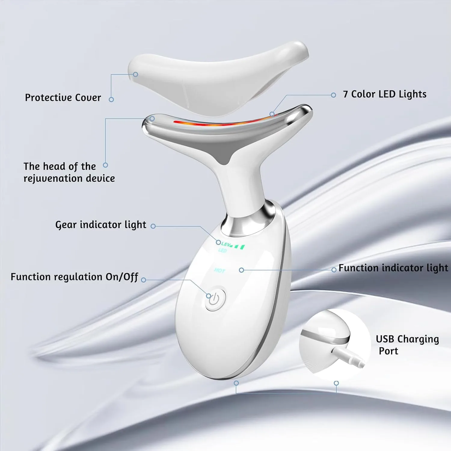 7 in 1 Face Massager Tool, Red Light Therapy for Face and Neck, Red Light Therapy Wand, Face Lift Device for Skin Care, White