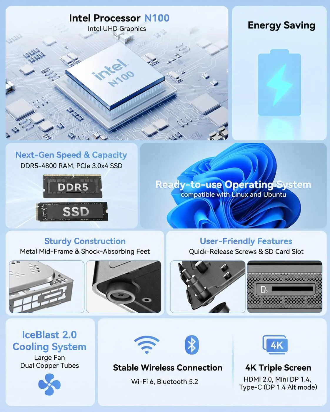 GEEKOM Air12 Business Mini PC, Intel N100(Beats N95), 16GB RAM 512GB SSD