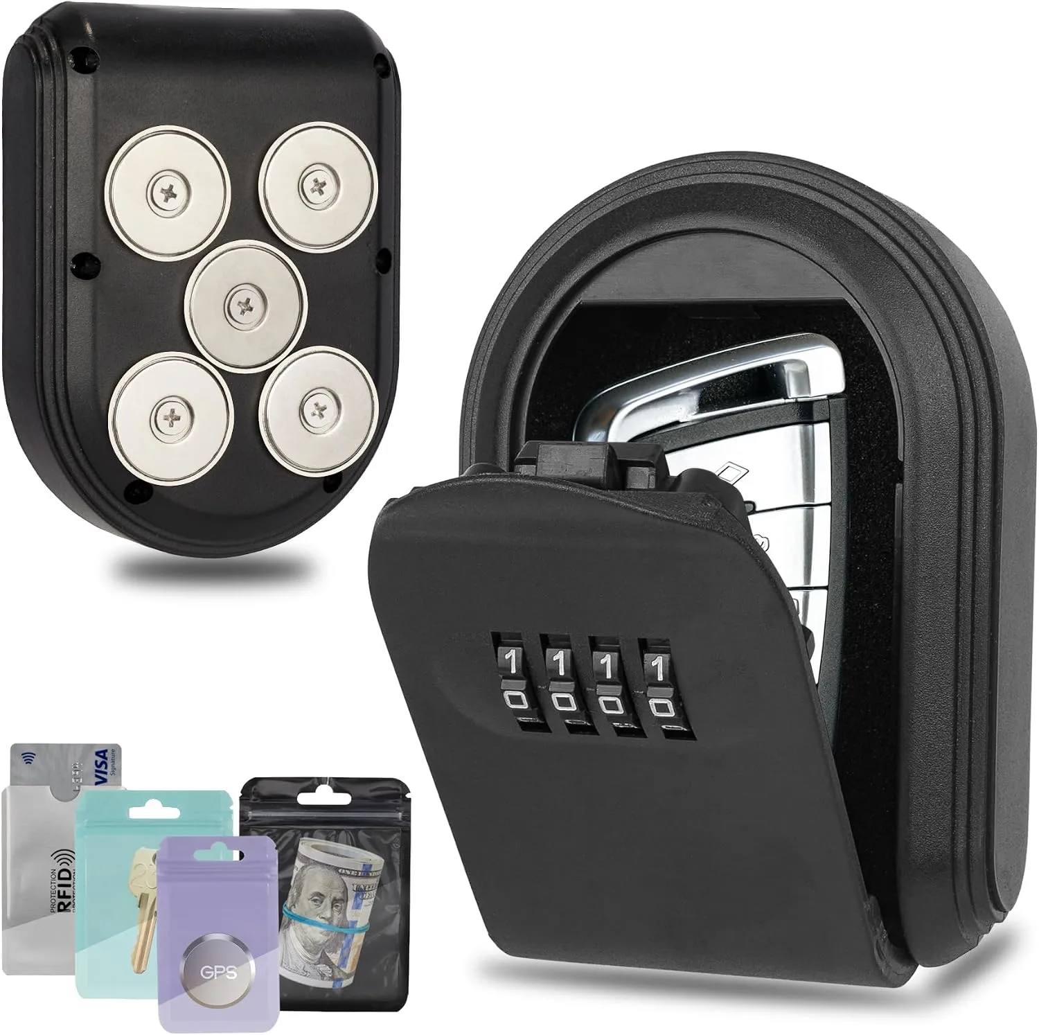 Caja organizadora magnética Bienbion para llaves con combinación y 5 imanes fuertes 1 unidad negro