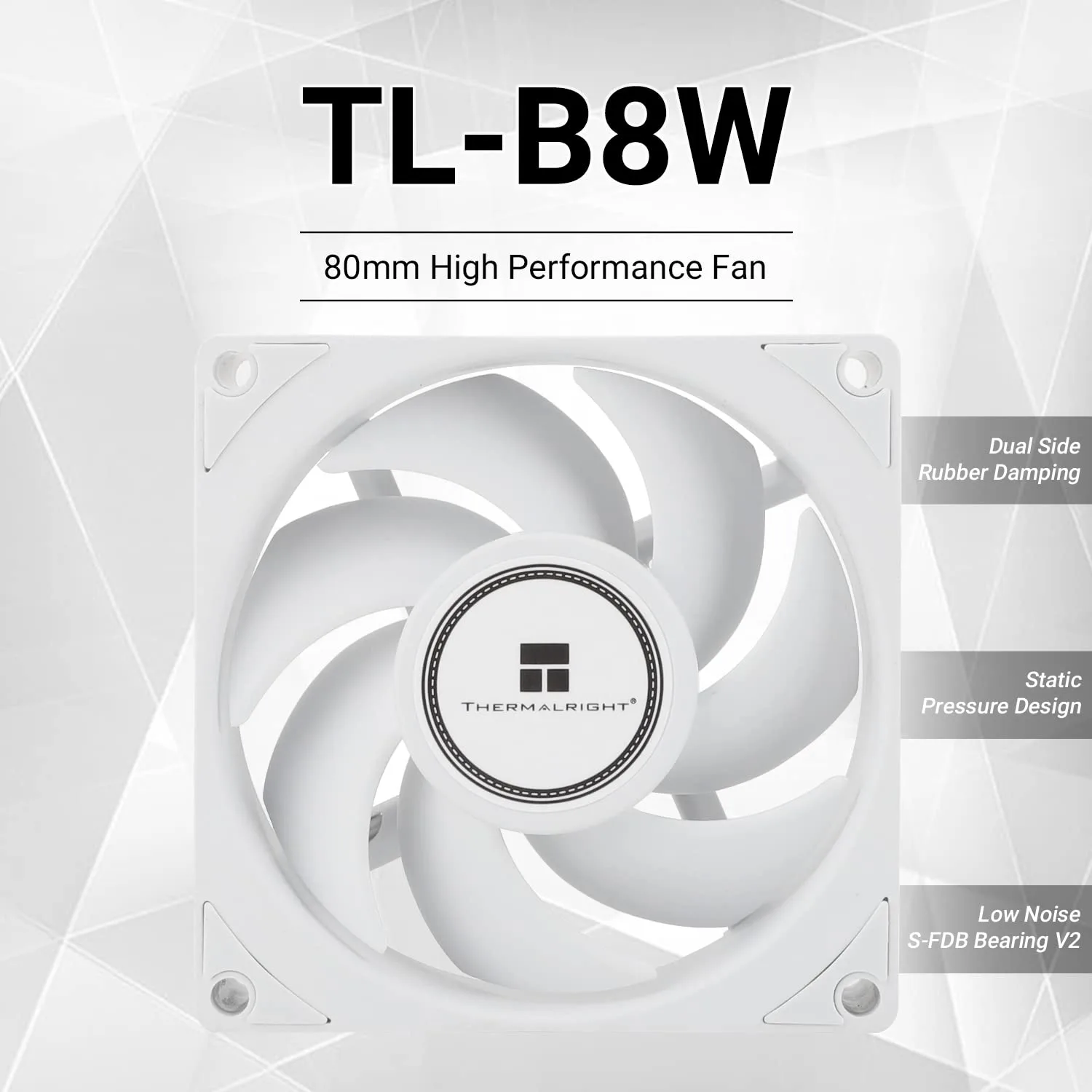 Thermalright TL-B8W CPU Fan, Computer Case Cooling Quiet 4pin PWM Fan, 80mm Silent PC Cooling, wtih 2200RPM Speed, Low Noise 24dba, Desktop CPU Cooler(80mm,White)