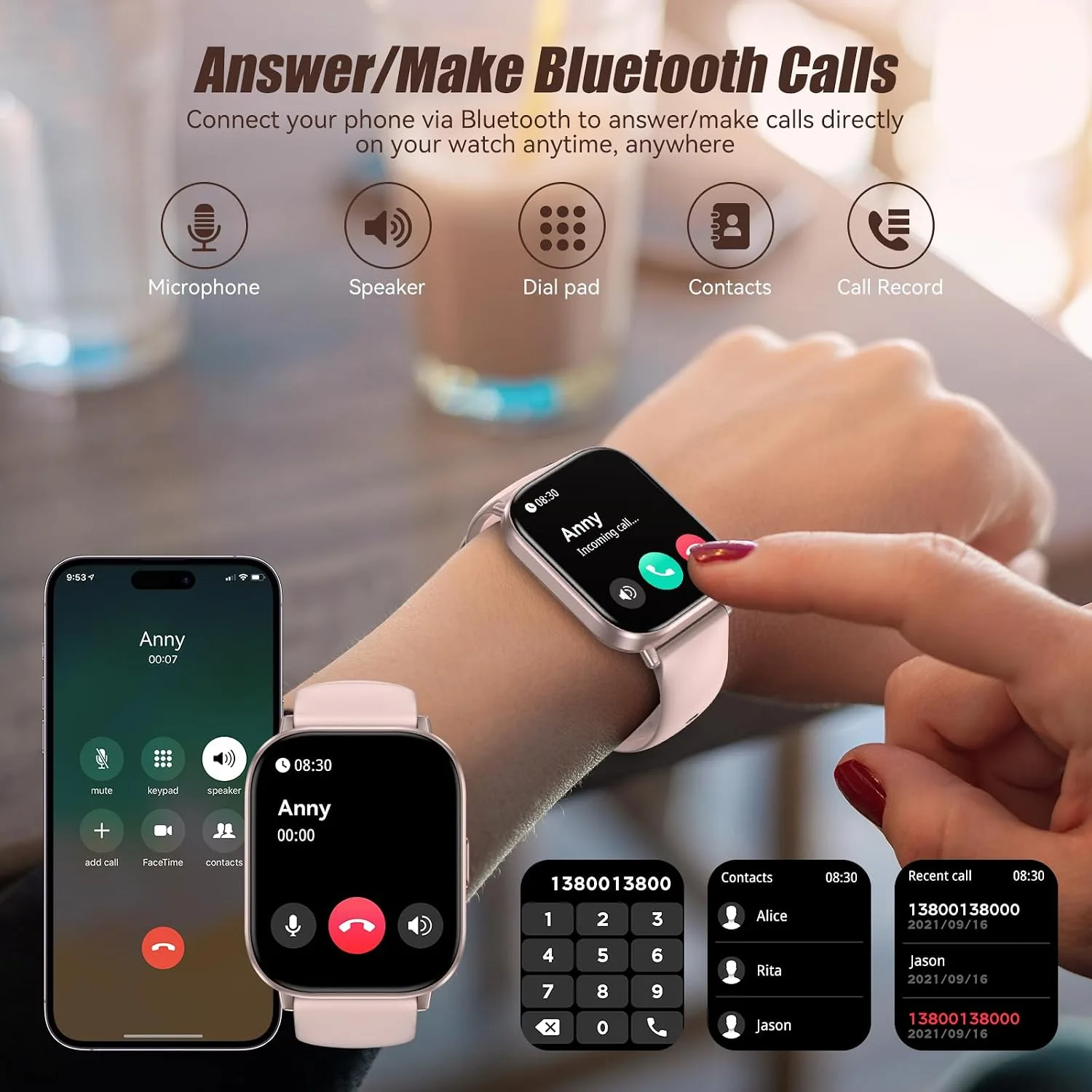 Smart Watch for Men Women, 2.01" HD Fitness Tracker with Heart Rate and Sleep Monitor, Bluetooth Calls & Notifications, 120+ Sport Modes, IP67 Waterproof, Compatible with Android & iOS, Pink