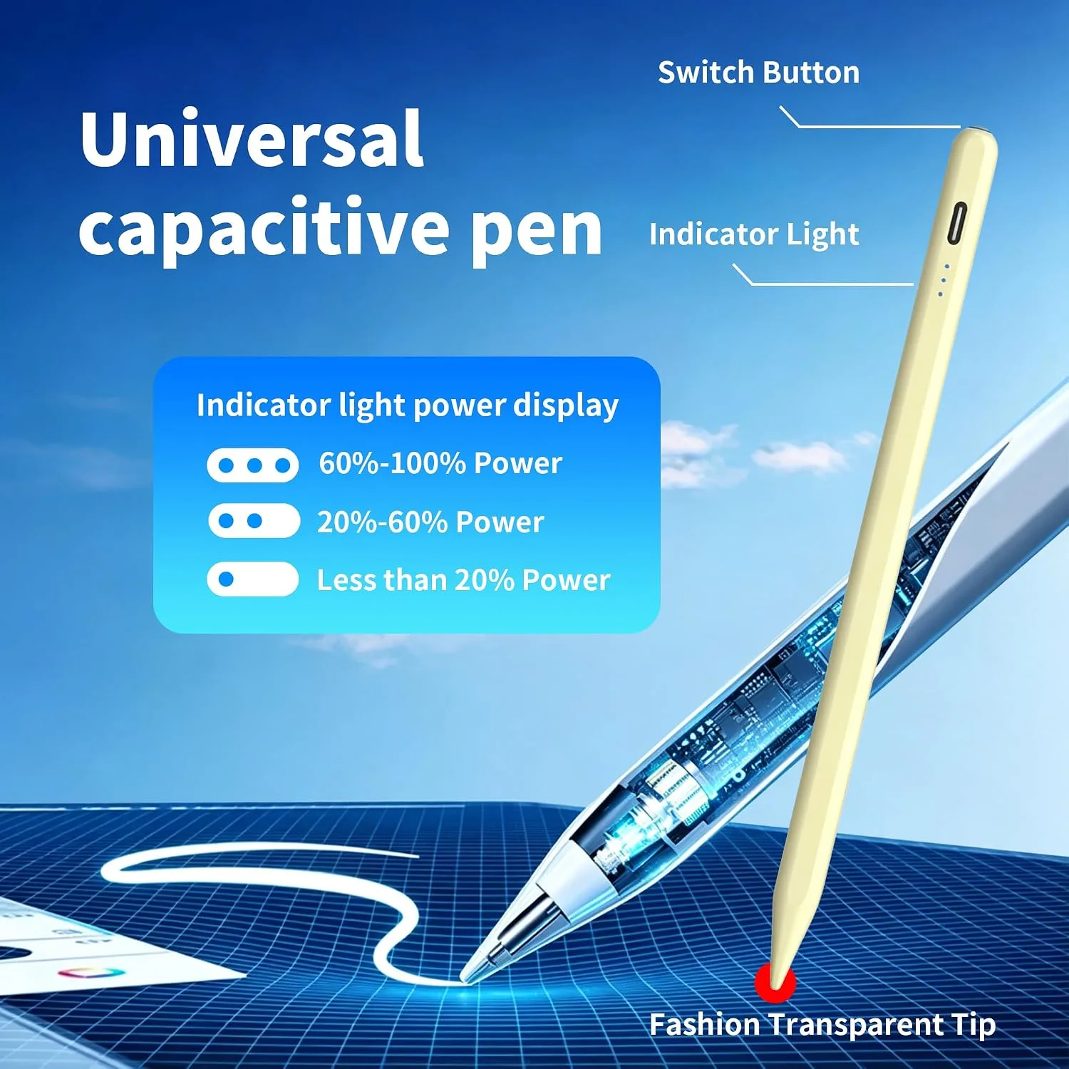 Stylus Pen Compatible with Nintendo Switch 1/2/OLED,for Amazom Max 11,HD 10 Table,Upgraded new Model, Precise Writing Pencil,Fast Charging,Auto Sleep,Button on/Off (Yellow)