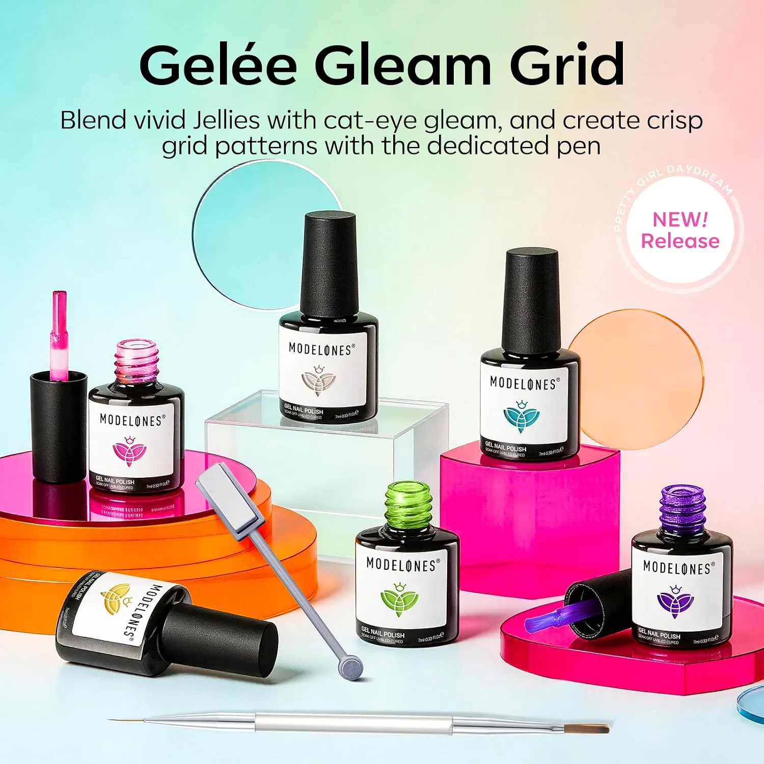 modelones Cat Eye Gel Nail Polish Set Jelly 6Colors Hot Pink Blue Green