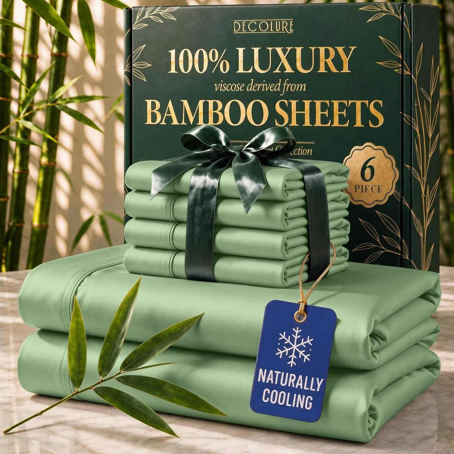 DECOLURE 100% Viscose from Bamboo Sheets King Size | 6 Pc Cooling Bed Set