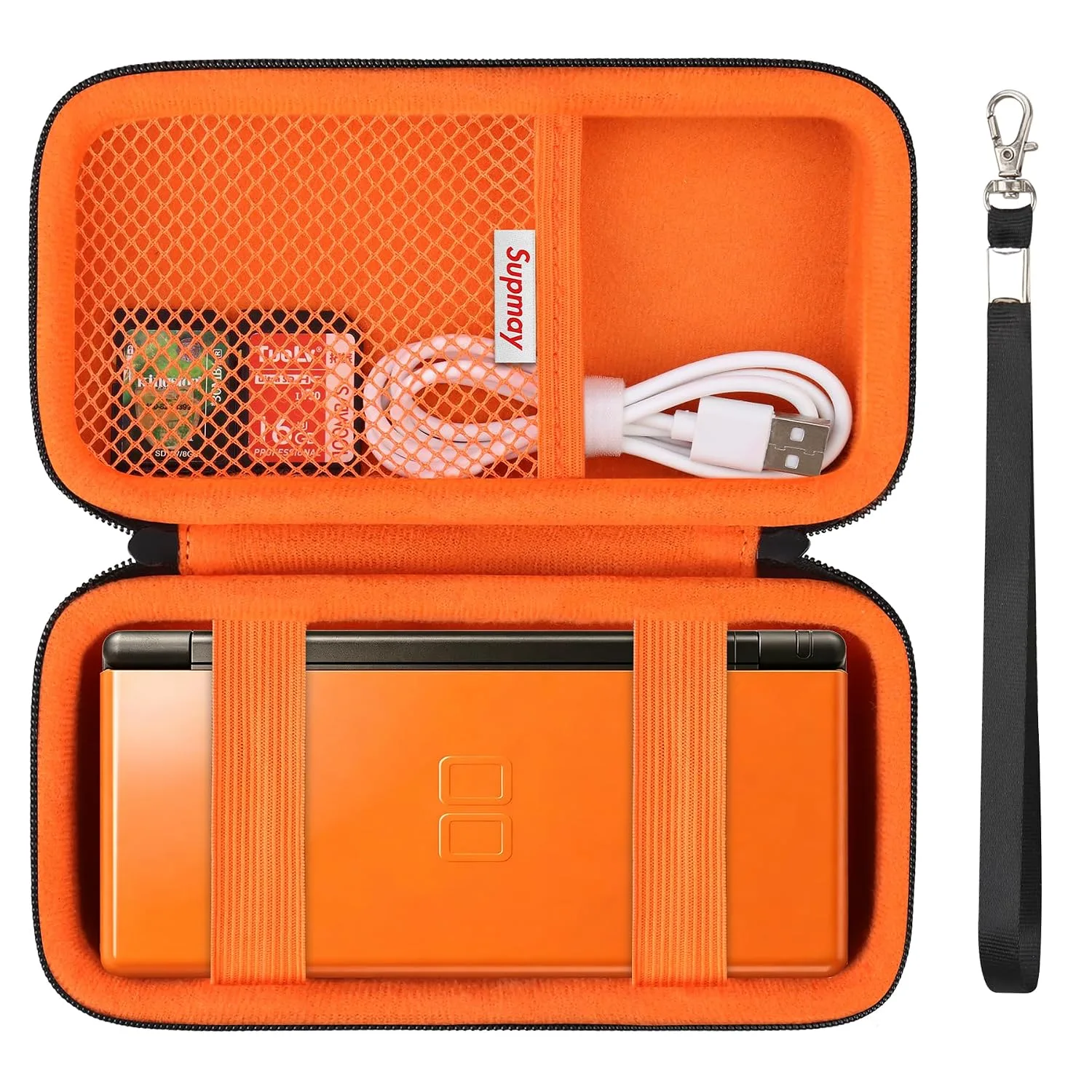 Supmay Hard Carrying Case Compatible with Nintendo DS Lite NDSL, Gameboy Advance Games Storage Holder Travel Bag with Mesh Pocket for USB Charging Cable, Stylus, Earphones, Game Cartridge, Orange