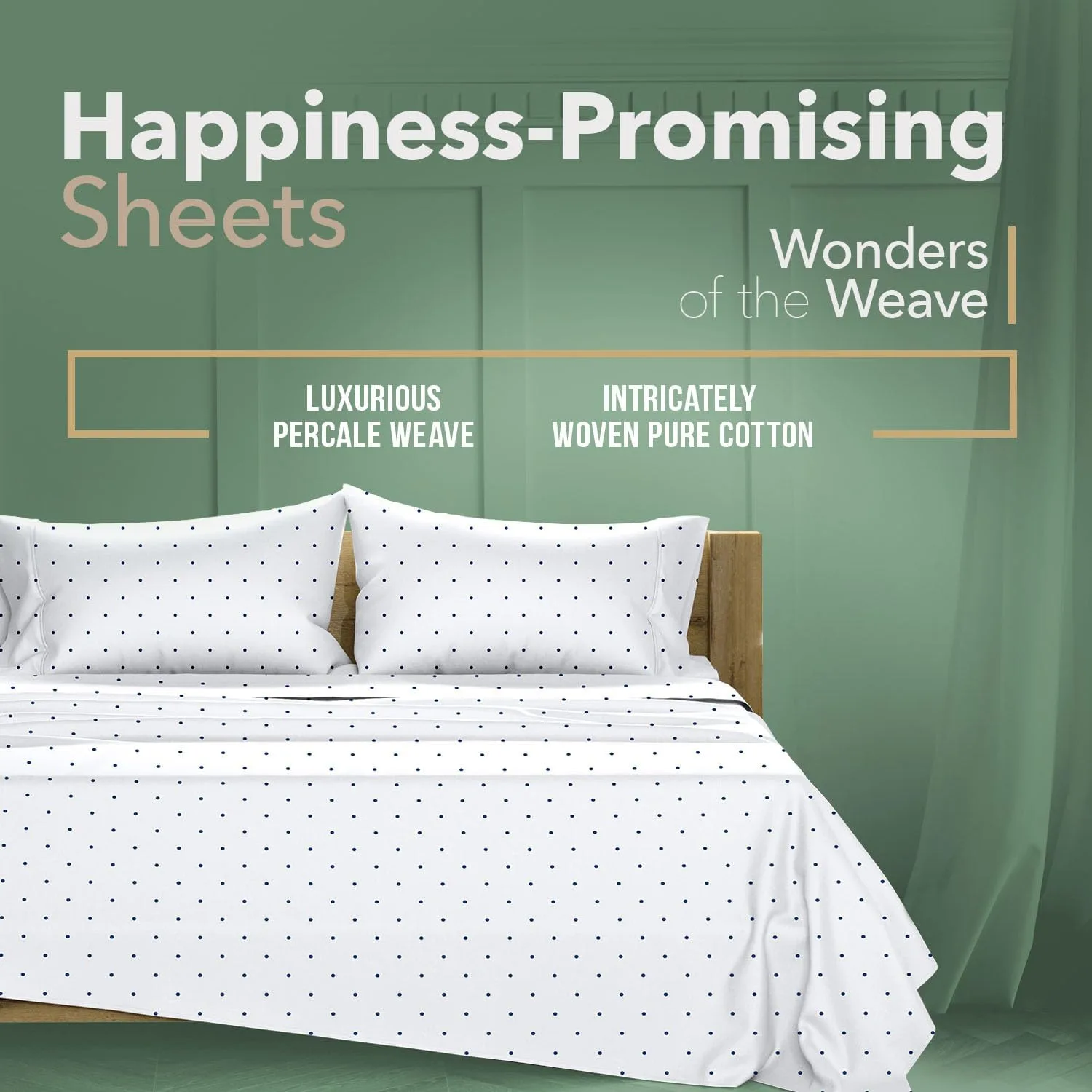 TEXAS LINEN CO. 100% Organic Cotton Percale Sheets King Size - 4 PC Organic Cotton King Size Percale Printed Sheet Sets, Soft, Crisp, Cooling Sheets, 16" Deep Pocket Hotel Bed Set - Navy Polka Dot