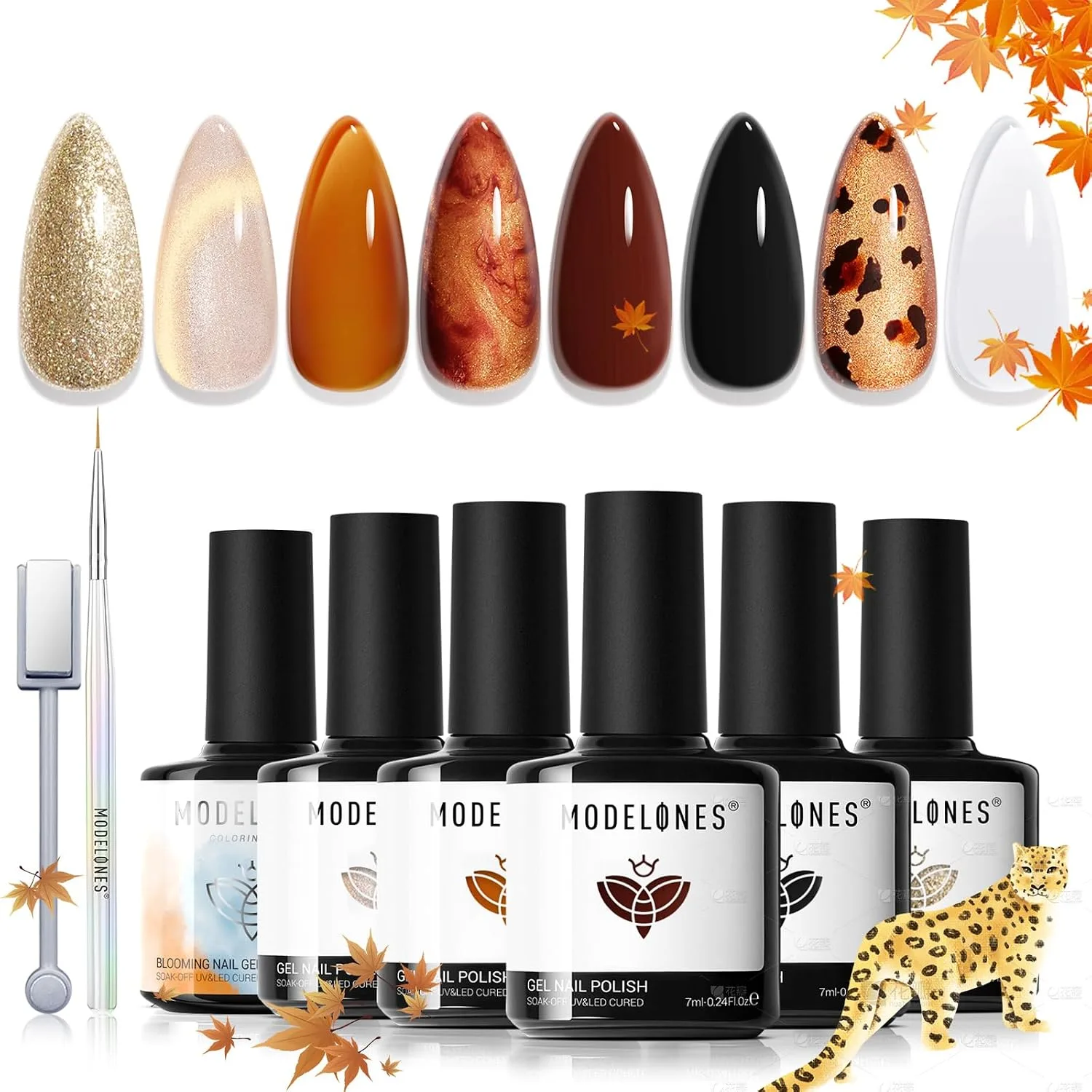 modelones Cat Eye Gel Nail Polish Set Jelly 6Colors Black Nude Brown