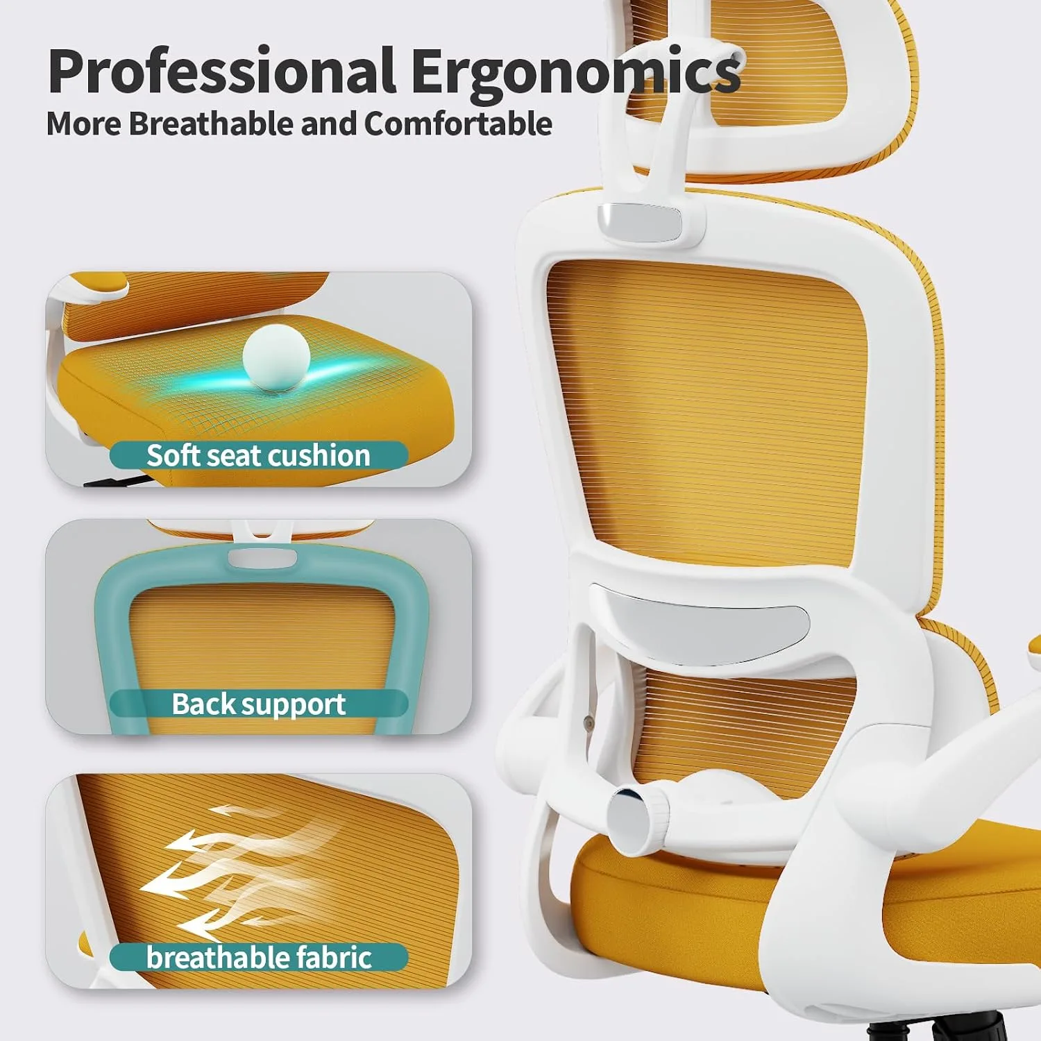 TRALT Office Chair Ergonomic Desk Chair with Lumbar Support Yellow, 1