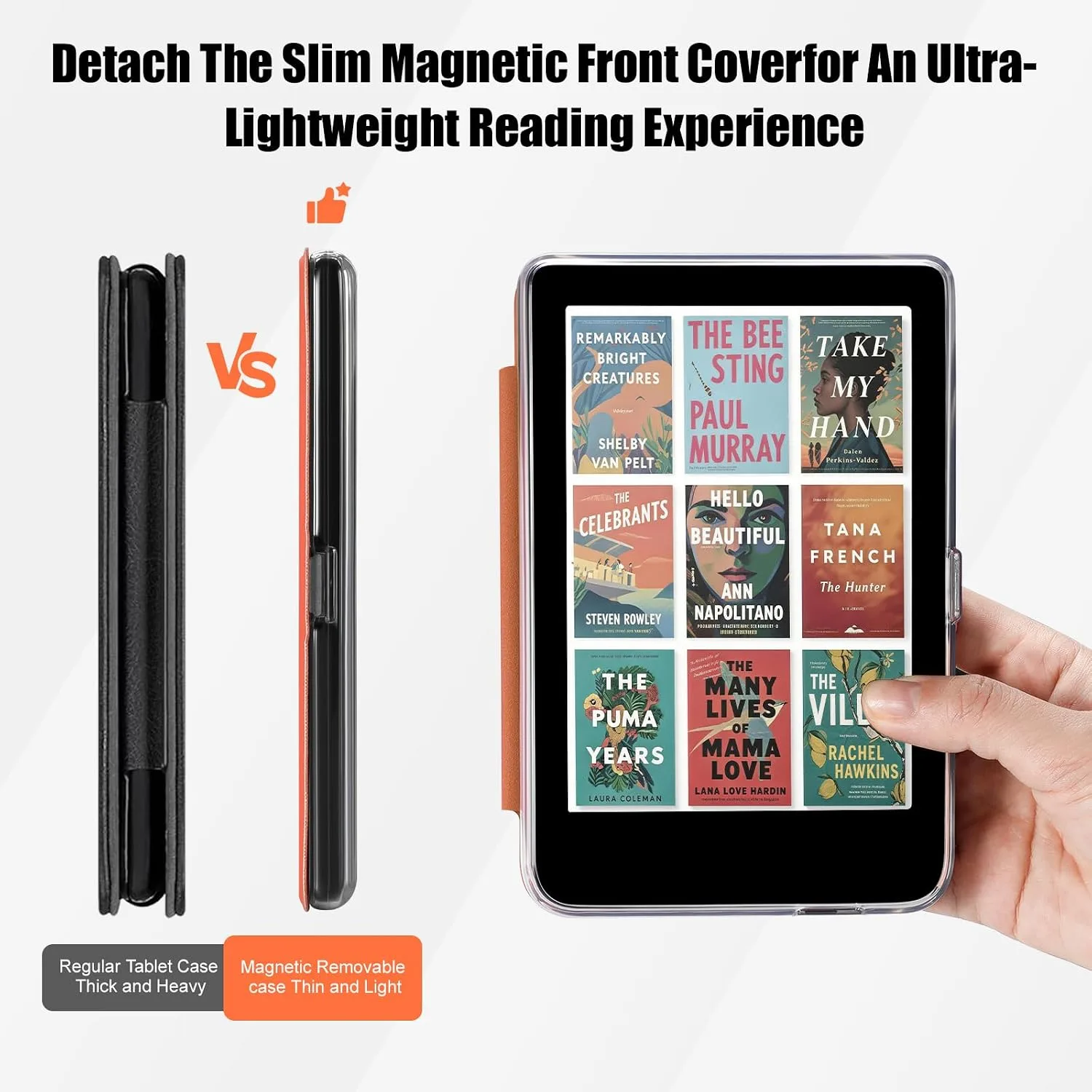 E NET-CASE Detachable Magnetic Case for 6" Kobo Clara Colour (2024) /Clara BW(2024) /2E(2022) eReader,Ultra Clear Back丨Easy to Detach & Attach丨Auto Sleep/Wake (Orange)
