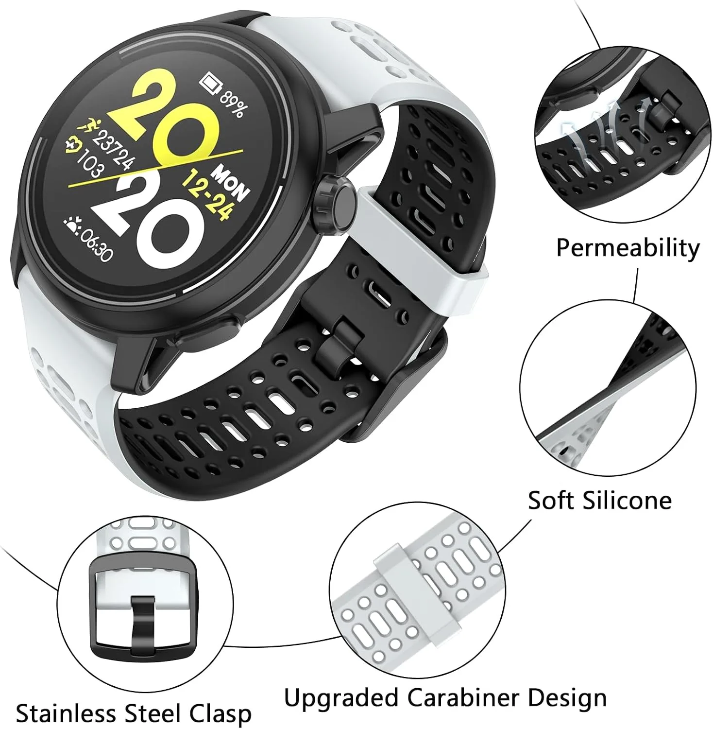 Compatible with Coros Pace 3/Apex 2 Pro/Apex Pro/Apex 46mm Watch Bands, 22mm Quick Release Watch Band Sport Silicone Watch Strap Breathable Wristband for Women Men