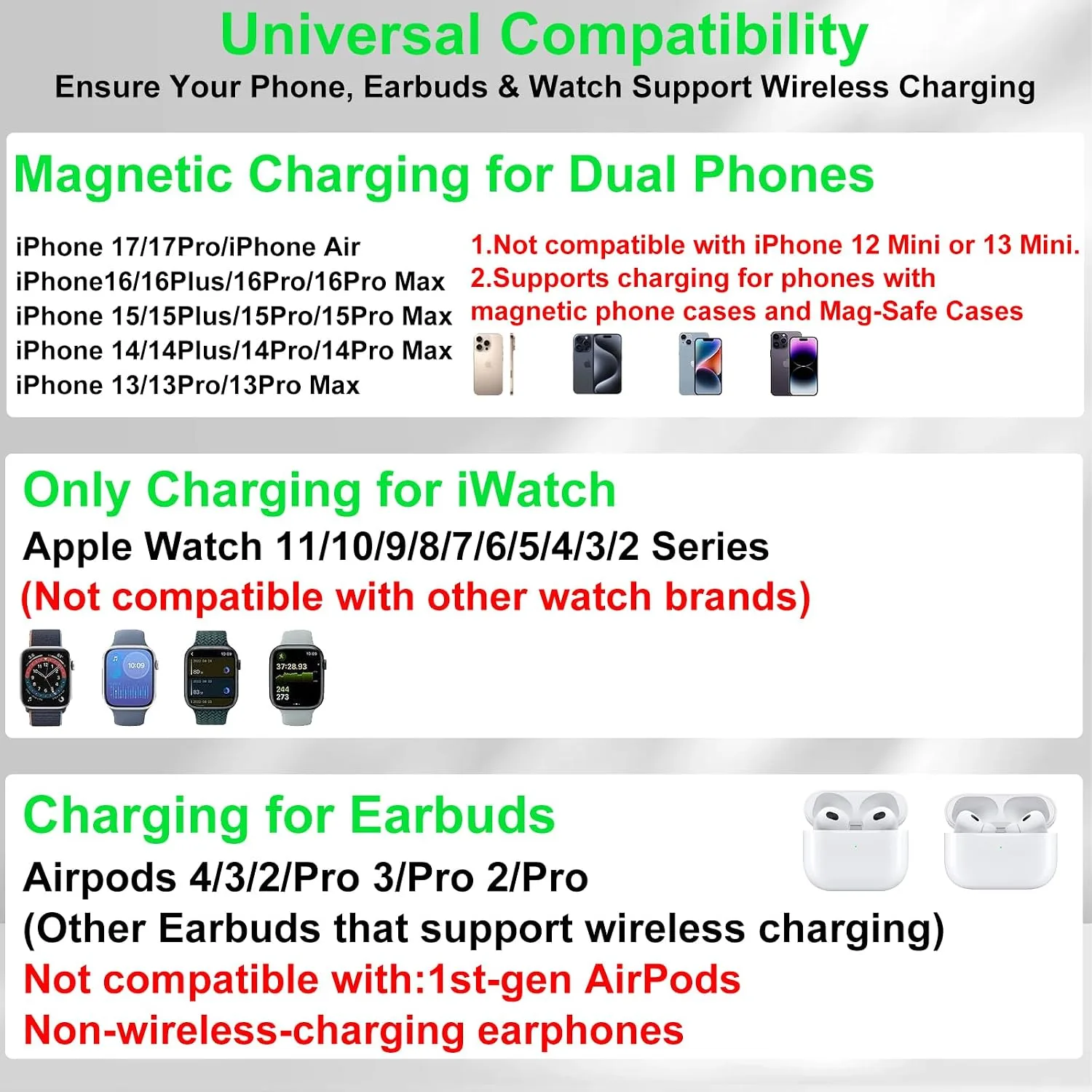 Dual Phone Foldable Wireless Charging Station for Apple, Couple&Family Use