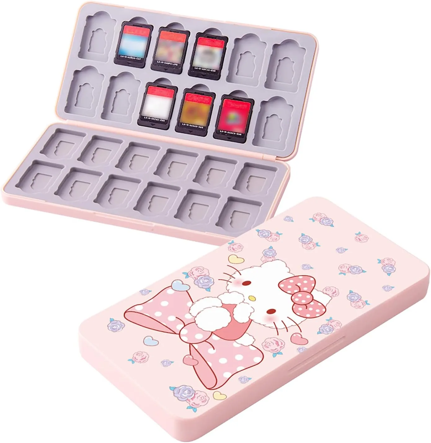 PERFECTSIGHT Cute Game Card Case for Nintendo Switch/ Switch Lite/ OLED, 24 Game Holder Cartridge Case for Game Cards and 24 SD Cards, Kawaii Portable Compact Storage Box (Rose Kitty, 24 Slots)