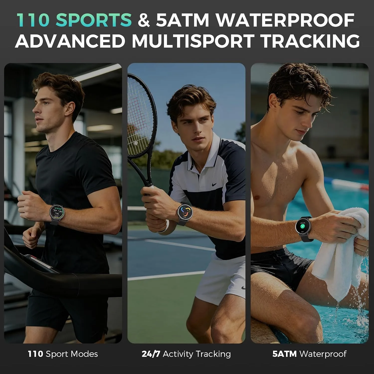 EGQINR GPS Smart Watch for Men Women, 1.32" AMOLED, 5ATM Fitness Tracker