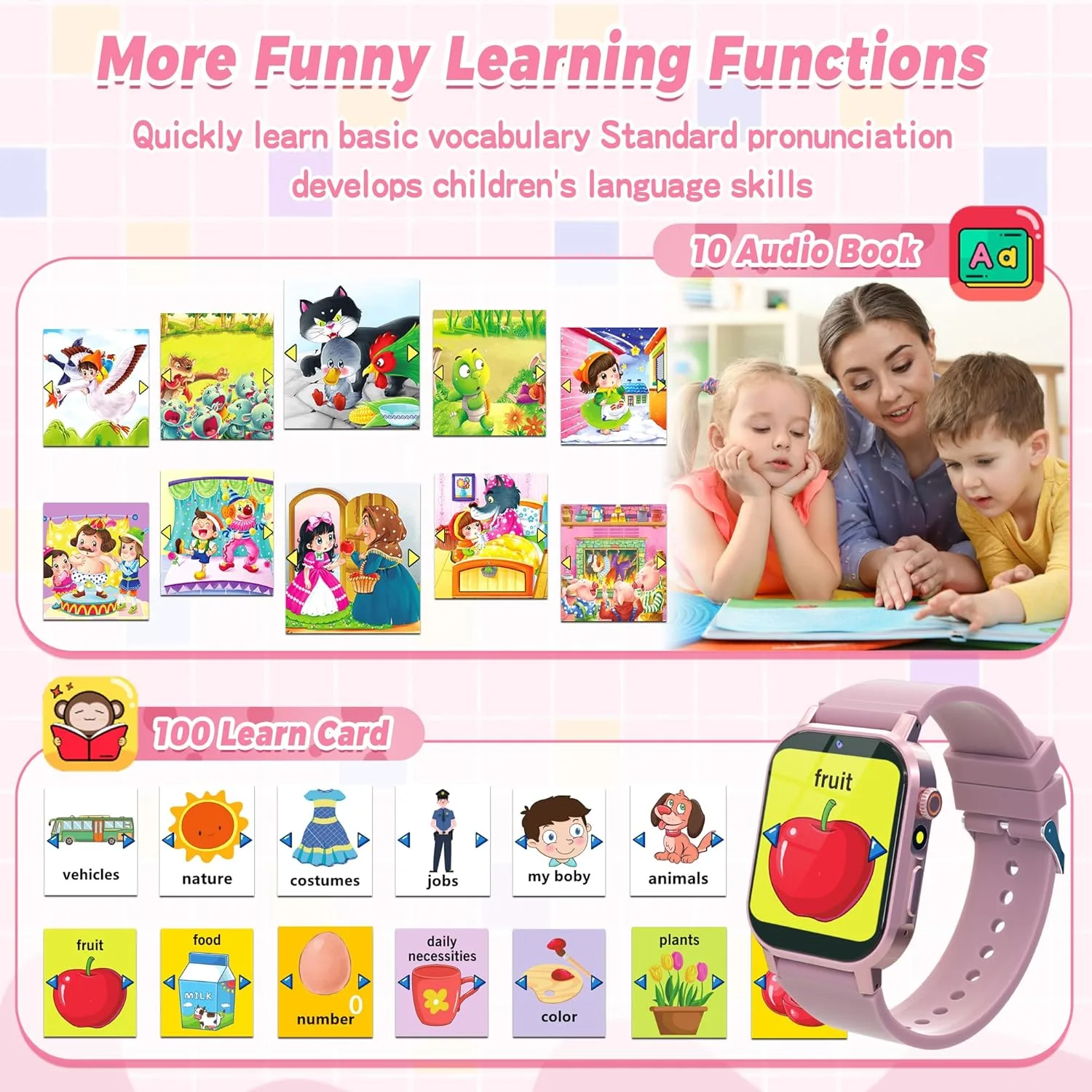 Kids Smart Watches Girls Gift Ages 3-12 with 32 Puzzle Games, Camera, Music
