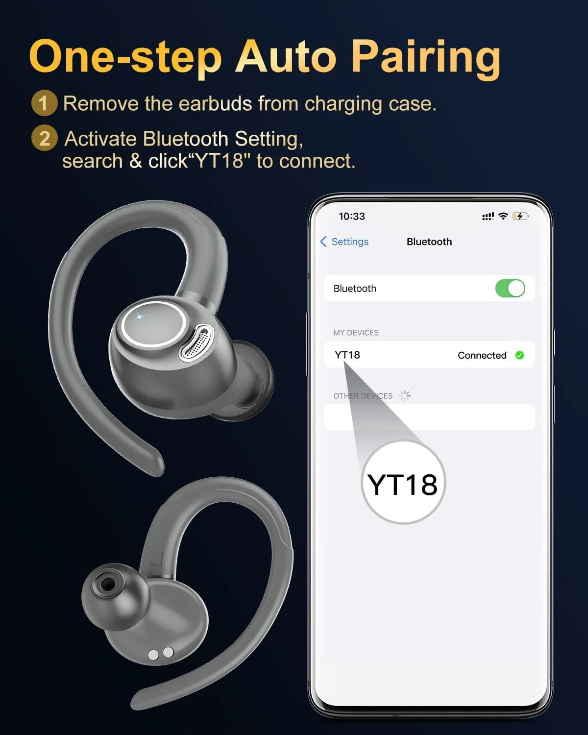 Wireless Earbuds, Bluetooth 5.4 Headphones Sport Over Ear Buds With ENC Mic