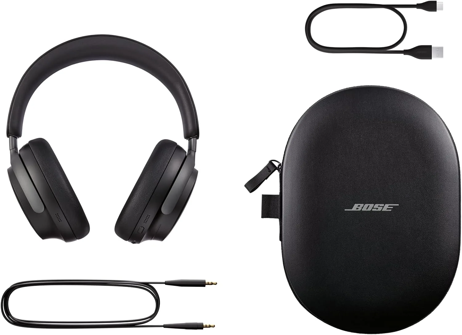 Bose QuietComfort Ultra Wireless Noise Cancelling Headphones with Spatial Audio, Over-The-Ear Headphones with Mic, Up to 24 Hours of Battery Life, Black (Renewed)