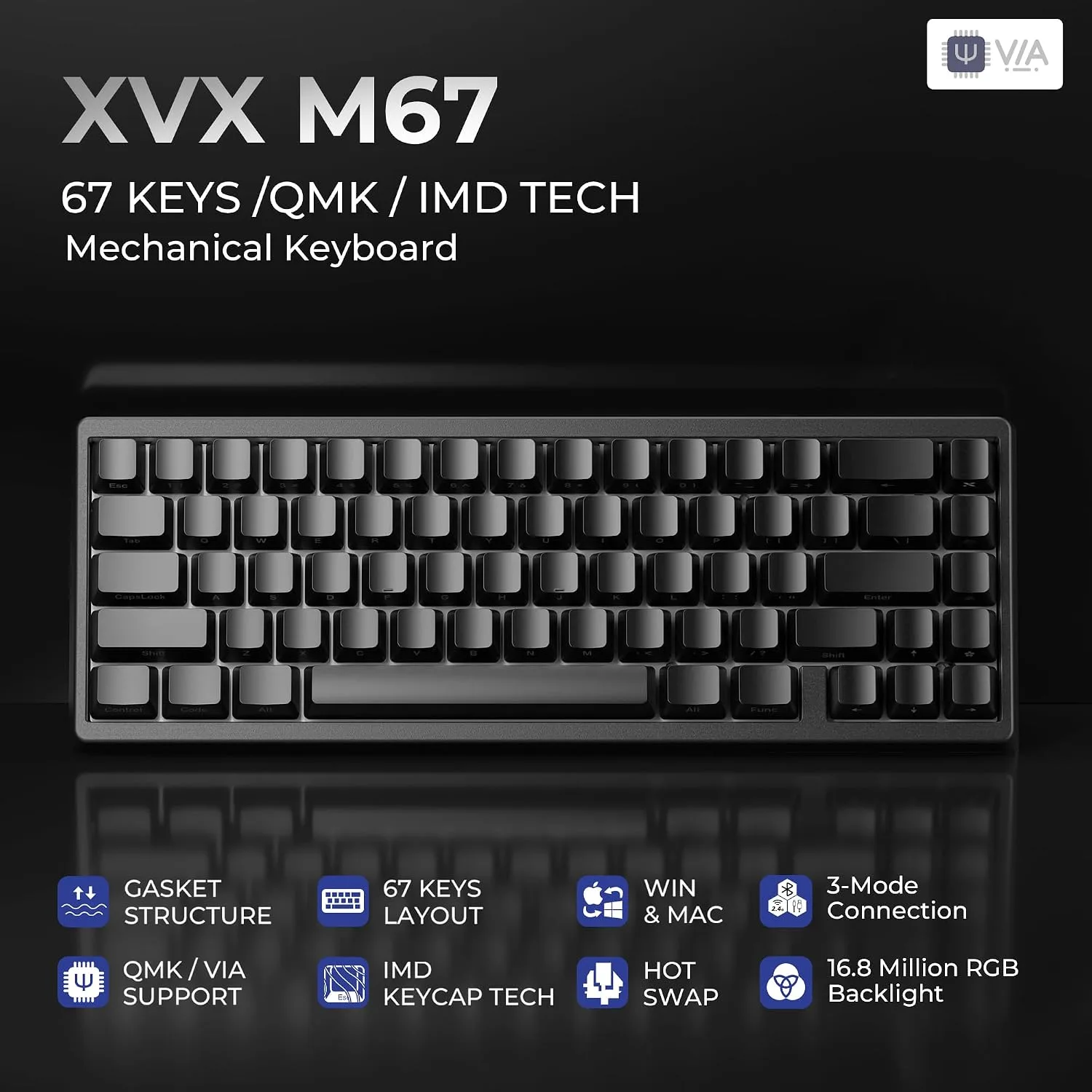 XVX M67 60% Percent Keyboard Wireless, QMK/VIA Phantom Gaming Keyboard