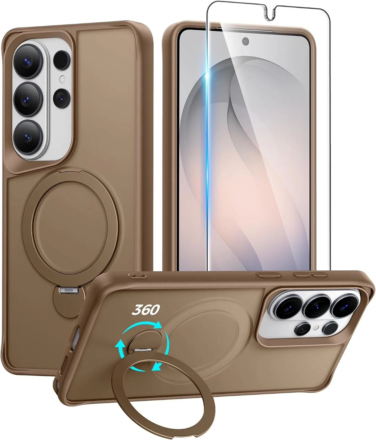 Funda para Samsung Galaxy S26 Ultra Ainokaai con soporte magnético 360° y protector de pantalla, 6.9", Dorado Desierto