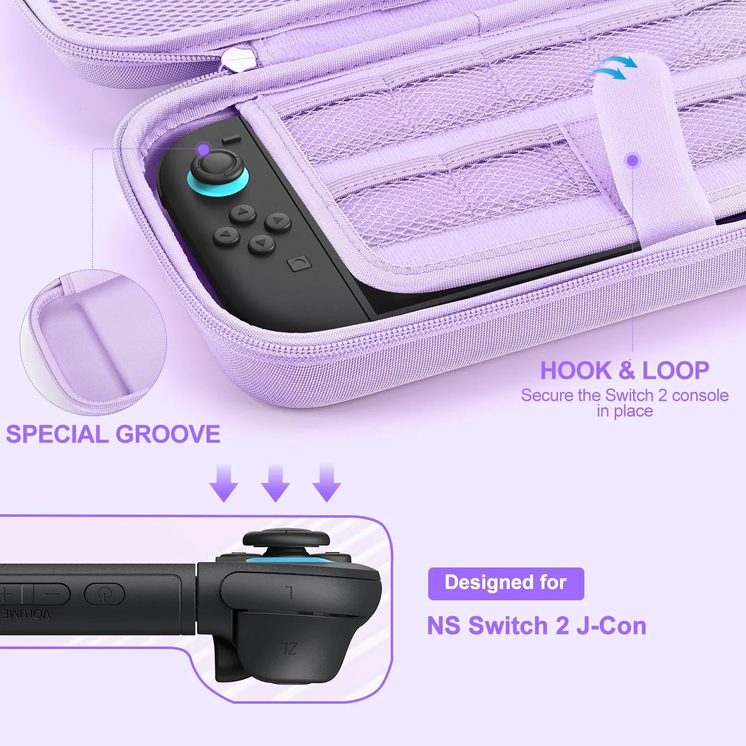 innoAura Switch 2 Case 14-in-1 Bundle for NS Switch 2 (2025), with Carrying Case, Protective Cover, Thumb Grips, Screen Protector, Cute Pendant and Sticker, Purple