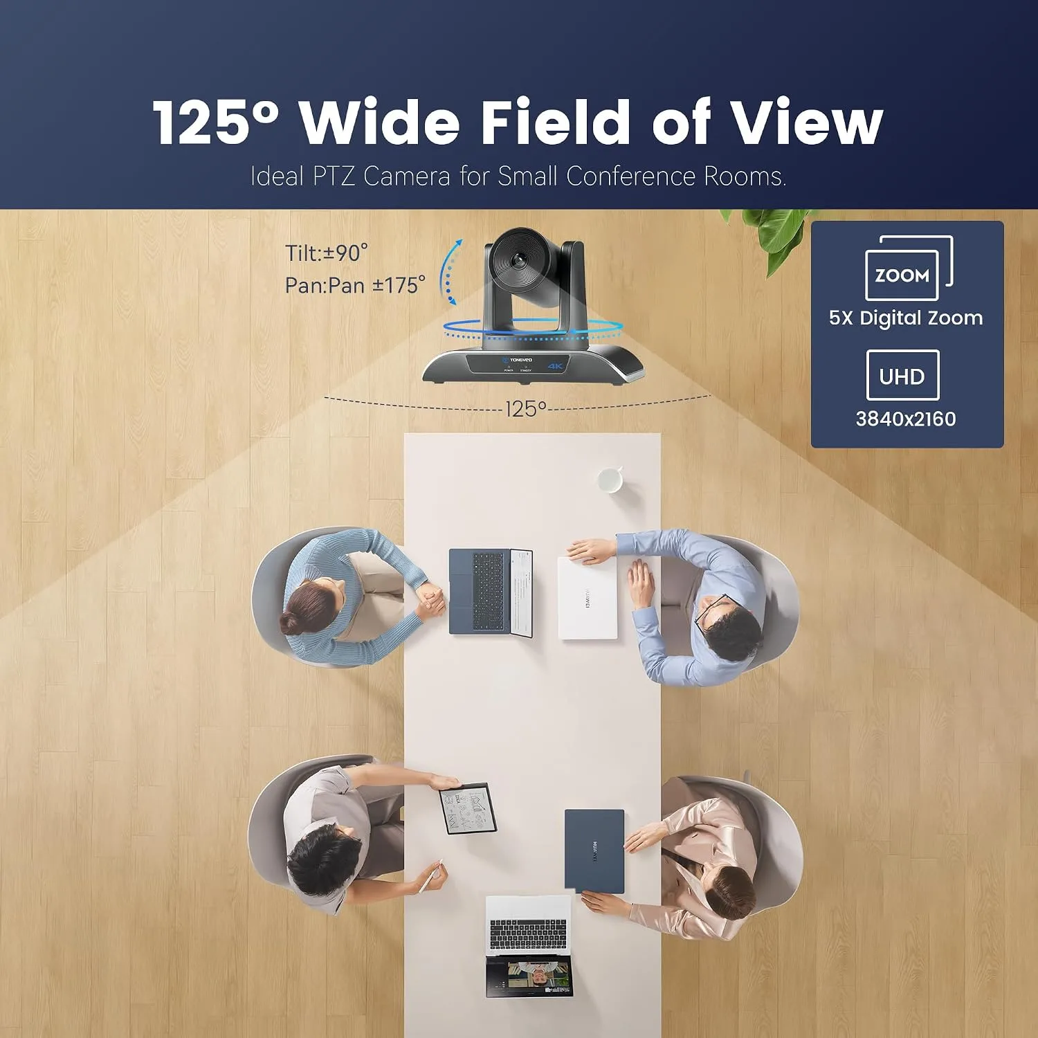 TONGVEO 4K Conference Room PTZ Camera AI-Tracking & Gesture Control USB 3.0