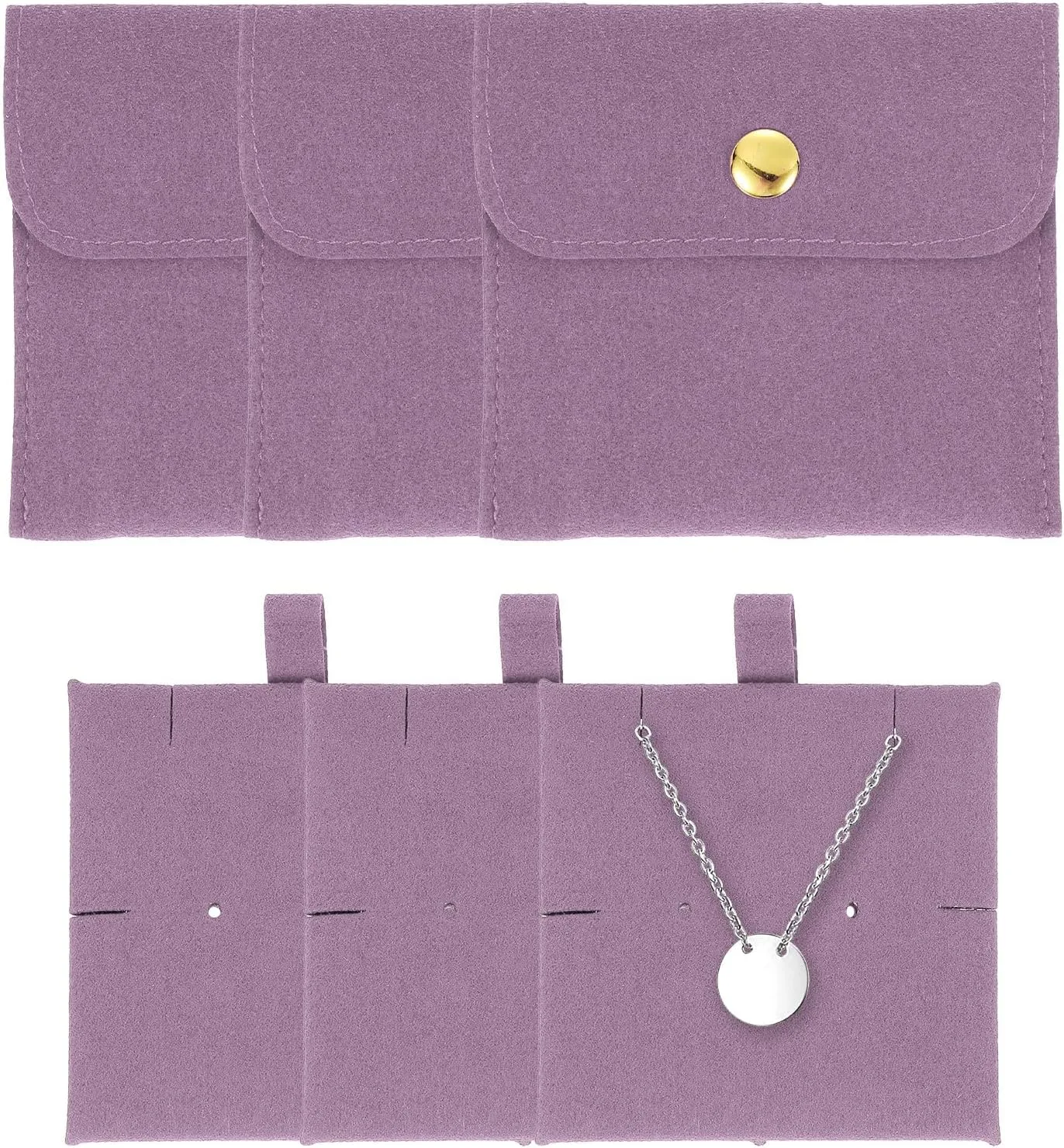 uxcell 3 Pcs Microfiber Jewelry Pouches with Insert Pad, 8 x 8cm Snap Button Jewelry Velvet Gift Bags Organizer for Rings Necklace Bracelet, Light Purple