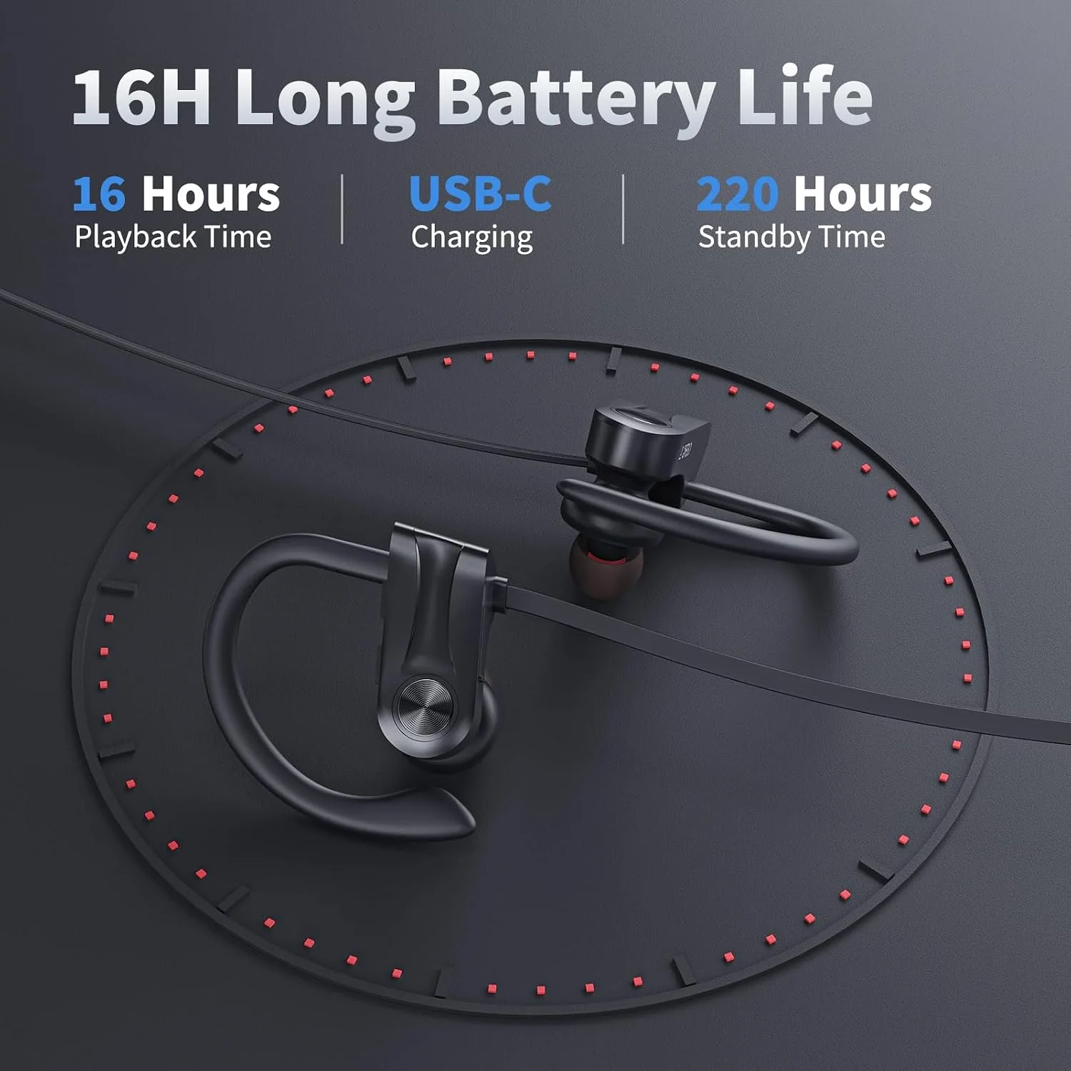 JOYWISE Bluetooth Headphones, Wireless Earbuds Bluetooth 5.3 Headphones with 16Hrs Playtime Stereo Bass Headsets, IPX7 Waterproof Running Earphones for Sports, Black
