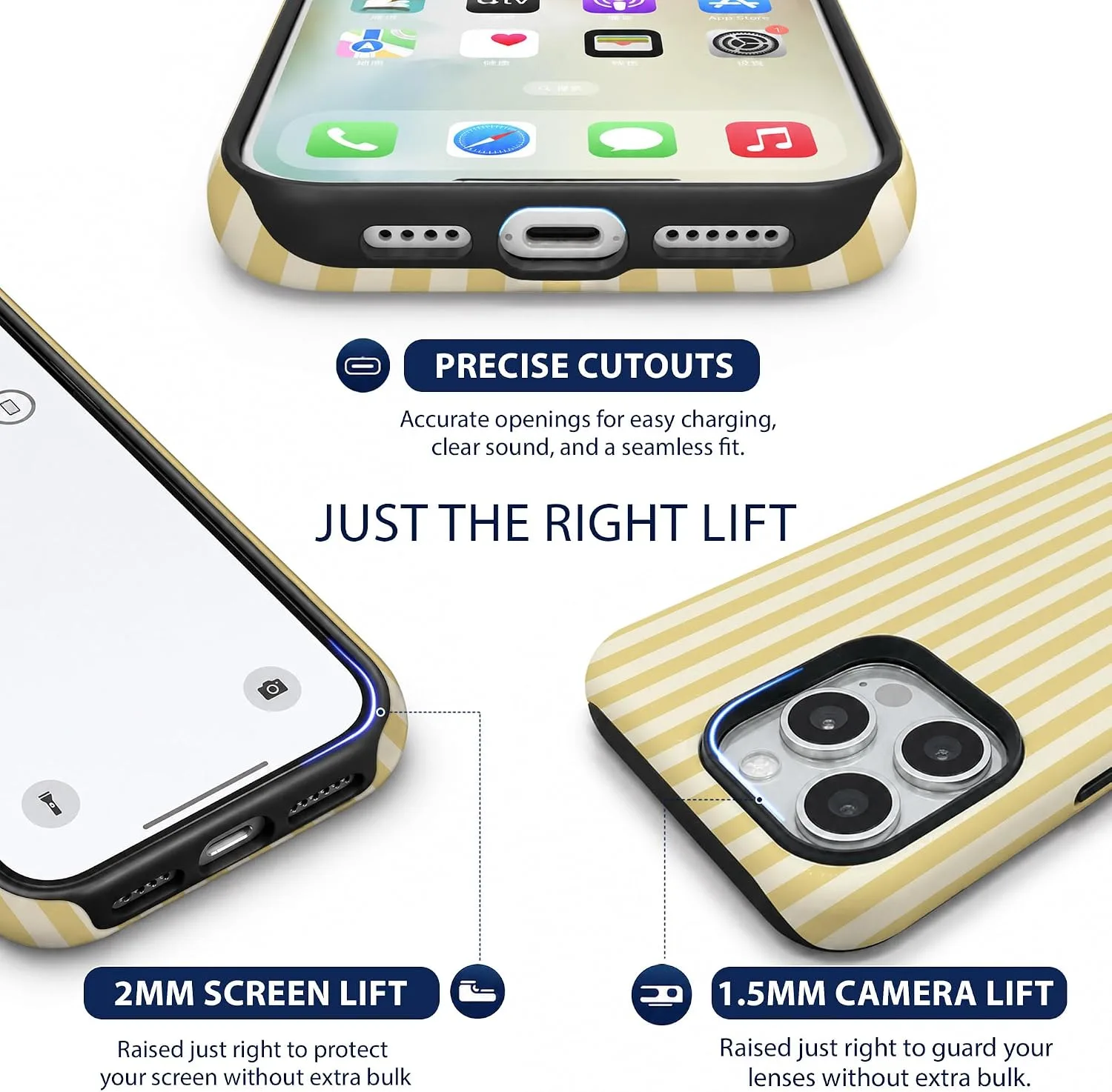 Magnetic for iPhone 16 Pro Phone Case, Chic Butter Yellow Striped