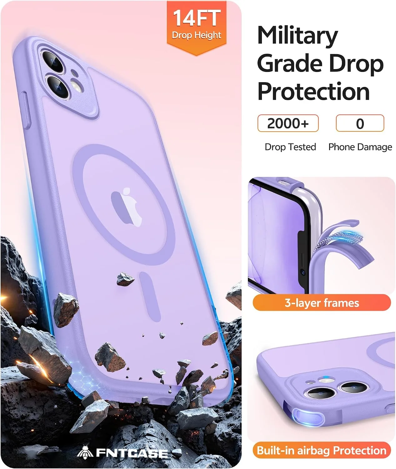 FNTCASE for iPhone 11 Phone Case, Fit for Magsafe, Light Purple