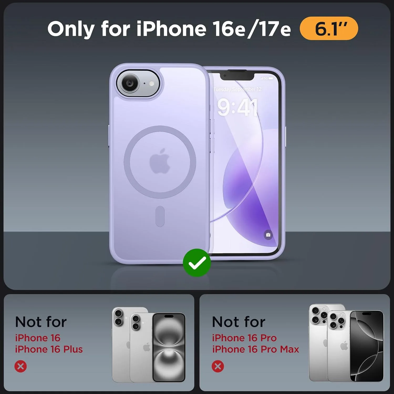 Miracase for iPhone 16e case & iPhone 17e Case for MagSafe [with 2×9H+ Screen Protectors] TOP Military-Grade Protection Shockproof with Velvet Touch for iPhone 16e/17e Phone Case 6.1", Light Purple