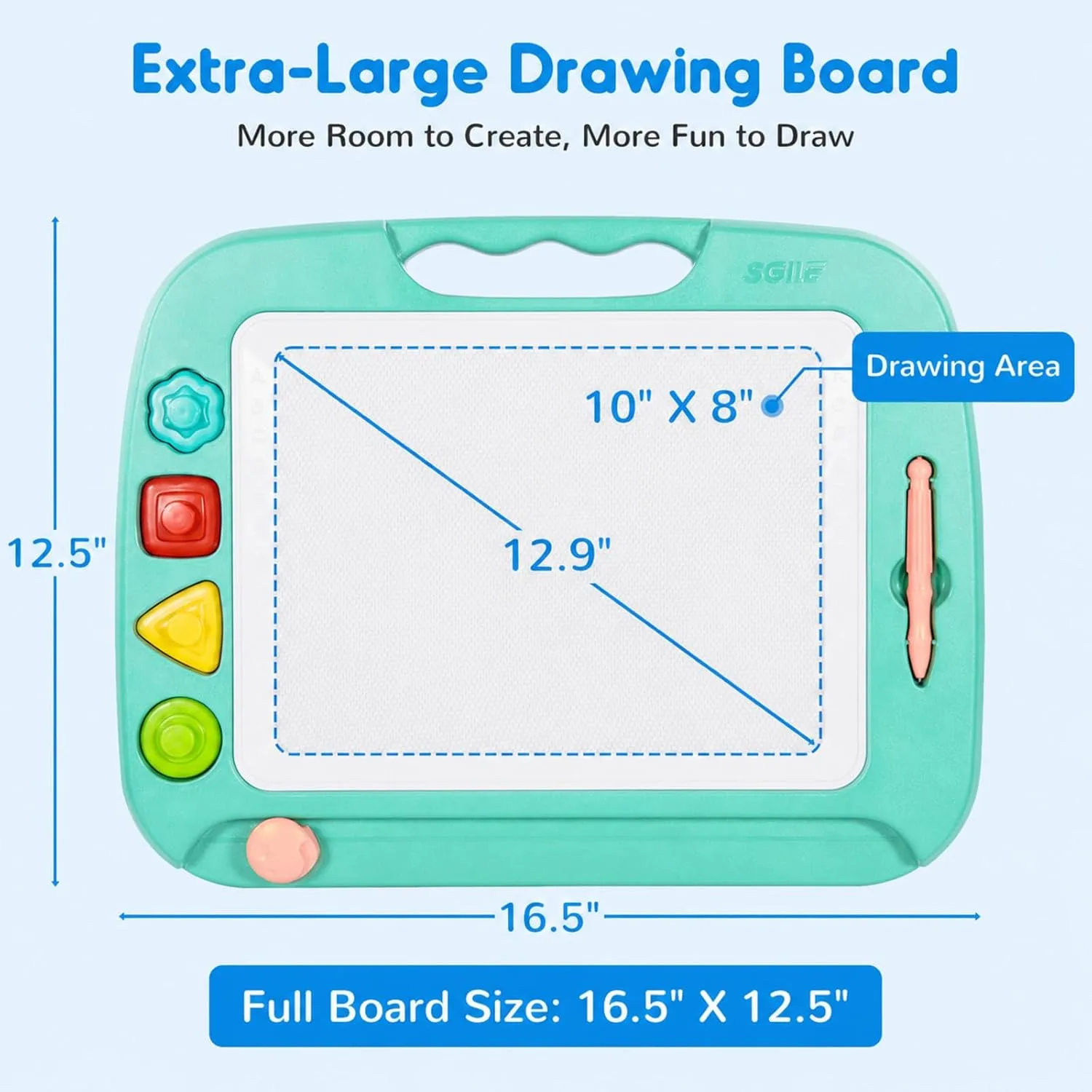 SGILE Magnetic Drawing Board for Kids, Toddler Doodle Toys, Large 16 × 13"
