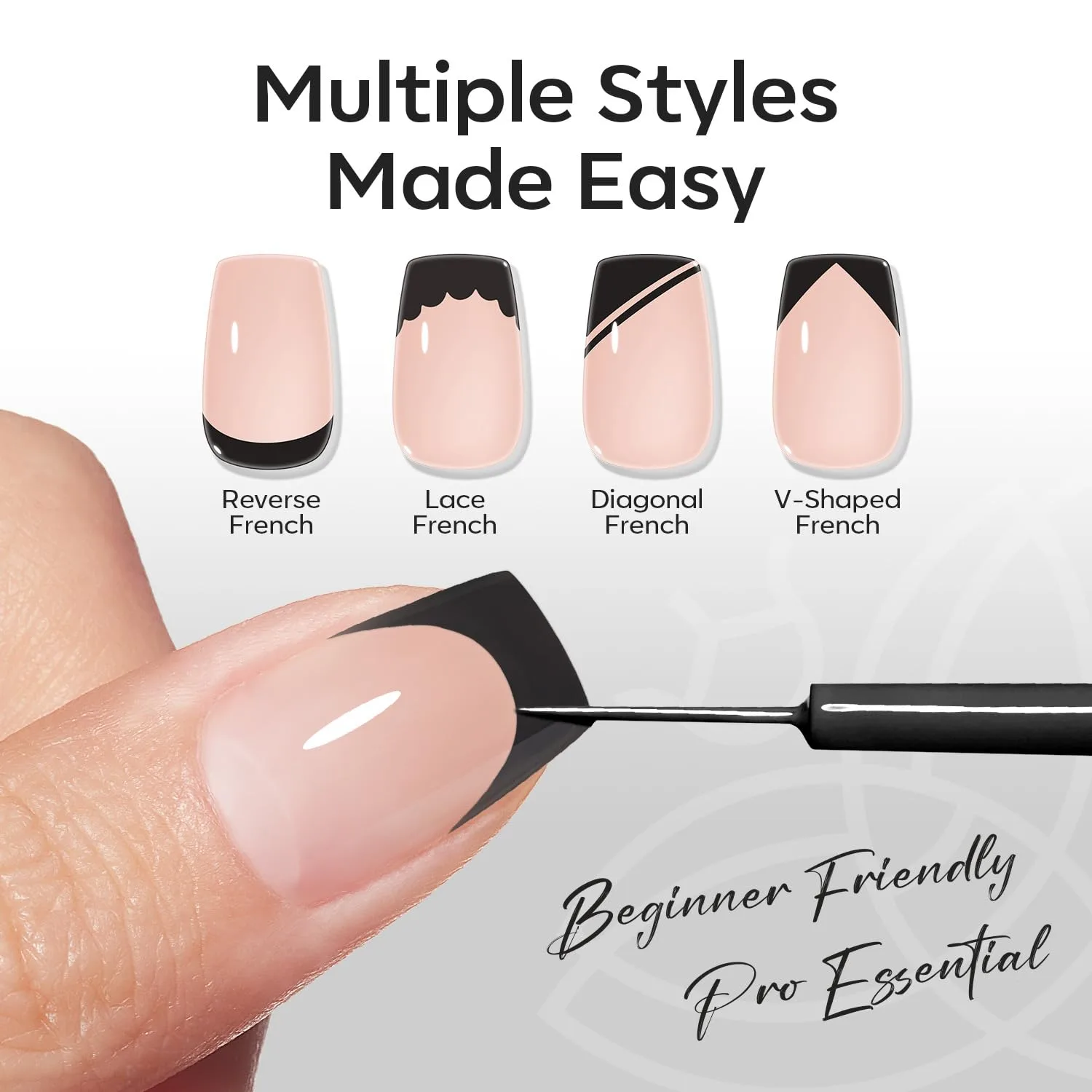 modelones Black French Tip Liner Gel Polish 15ml Built-in Fine Brush