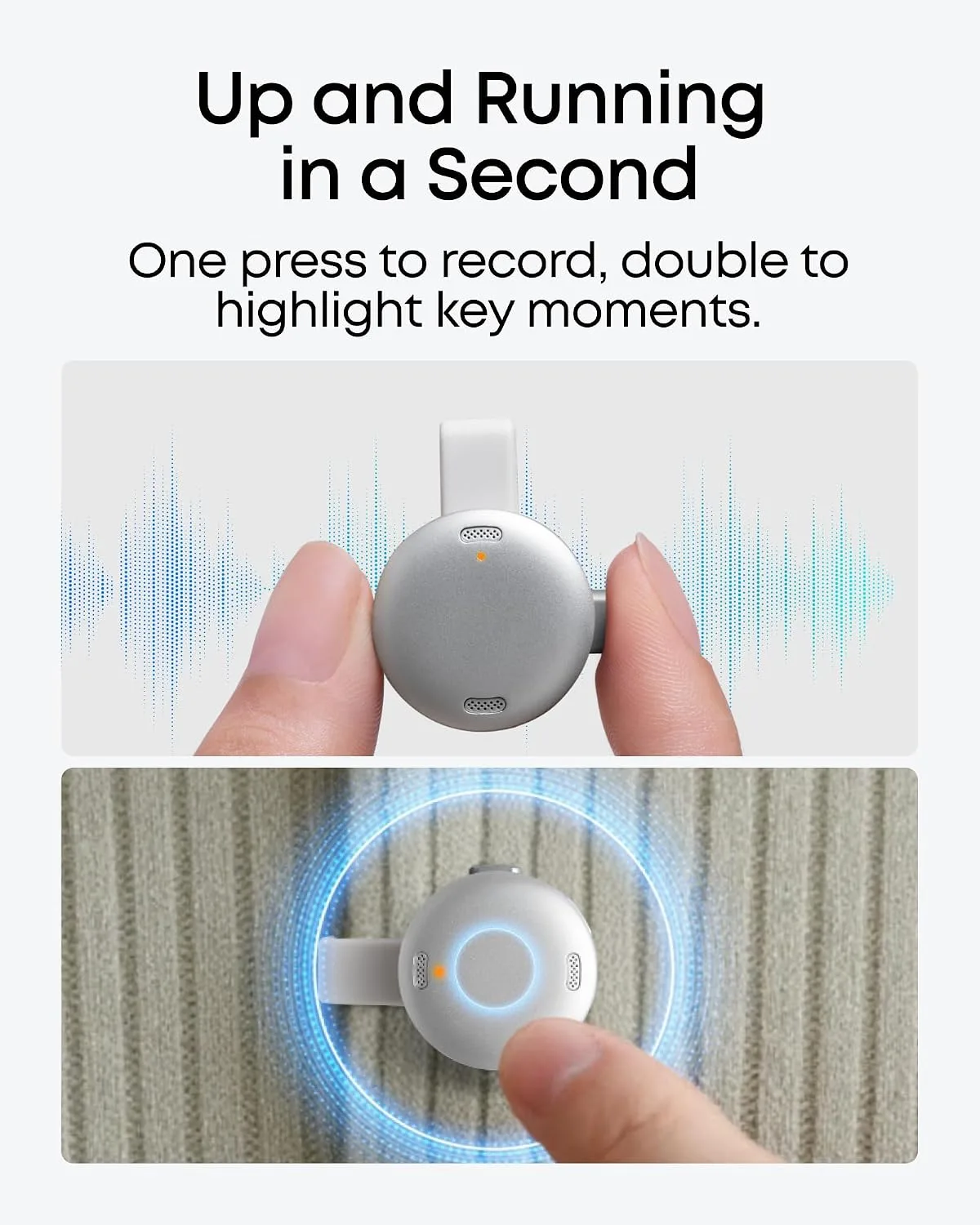 soundcore Work by Anker, Coin-Sized AI Voice Recorder, 64GB, MFi Certified
