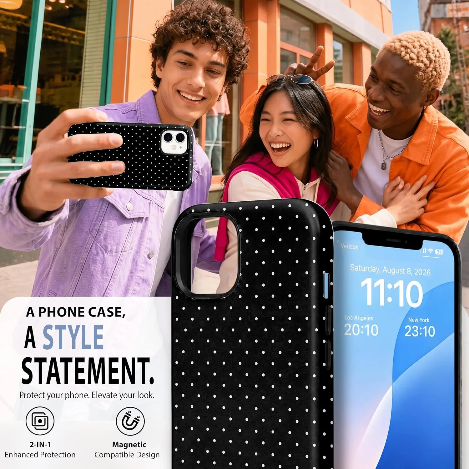 Magnetic for iPhone 11 Phone Case, Cute Black Polka Dot Shockproof