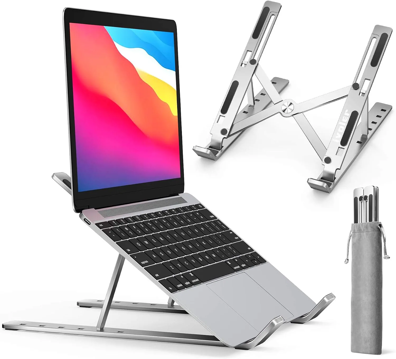 Base para laptop iVoler soporte ajustable para computadora y tablet 10-15.6 pulgadas Plata