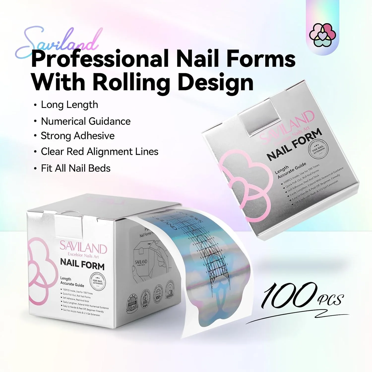 SAVILAND Reusable Long Length Nail Forms for Acrylic Nails Builder Nail Gel