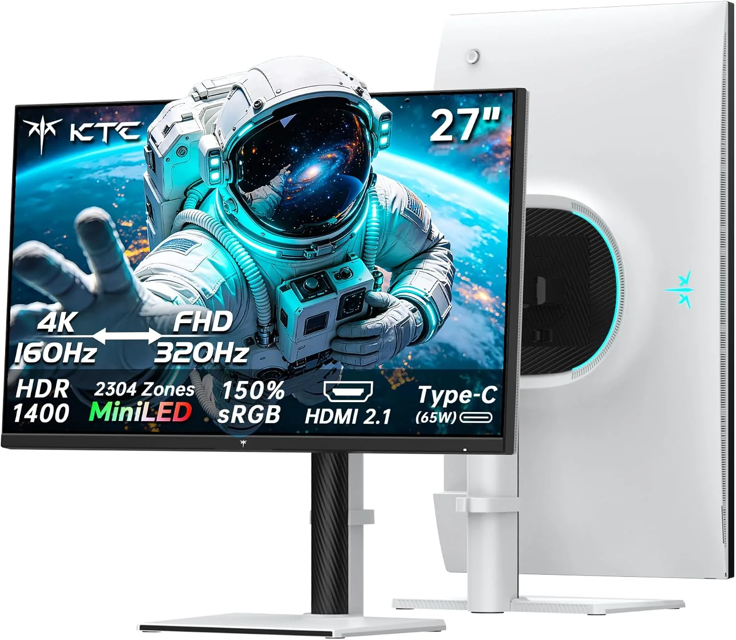 KTC M27P6S 27 Inch 4K Mini-LED Gaming Monitor, 2304-Zone Dual Mode 320Hz