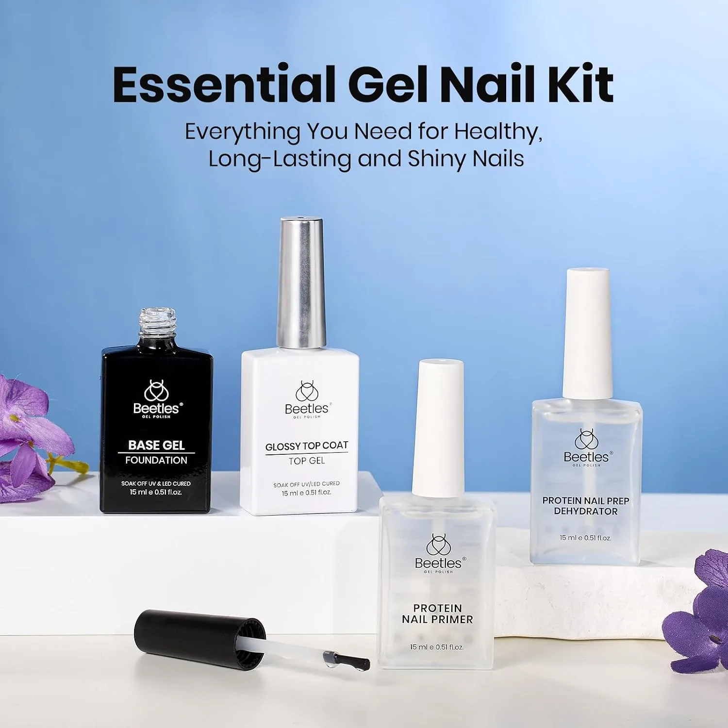 Beetles Gel Base and Top Coat with Nail Dehydrator and Primer 4Pcs 15ml