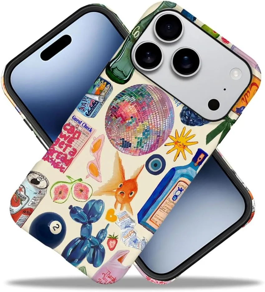 Case Compatible with iPhone 18 Pro/iPhone 17 Pro,Fall Prevention Hybrid 2-Layer Hard Shell Phone Cover for Girls Boys,Collage European Disco