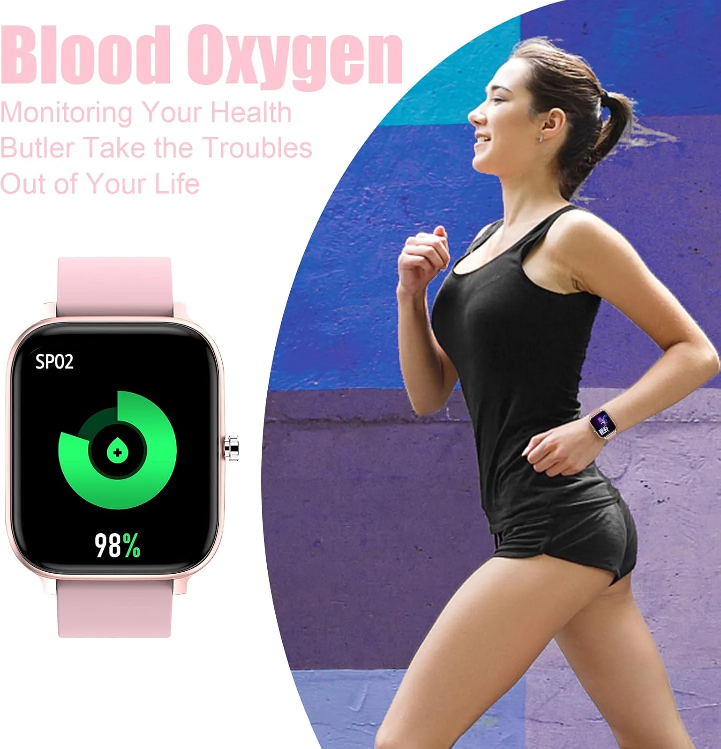 Smart Watch for Men Women Compatible with iPhone Samsung Android Phone 1.69 inch Full Touch Screen IP68 Waterproof Bluetooh Fitness Tracker Heart Rate/Sleep Monitor (Pink)