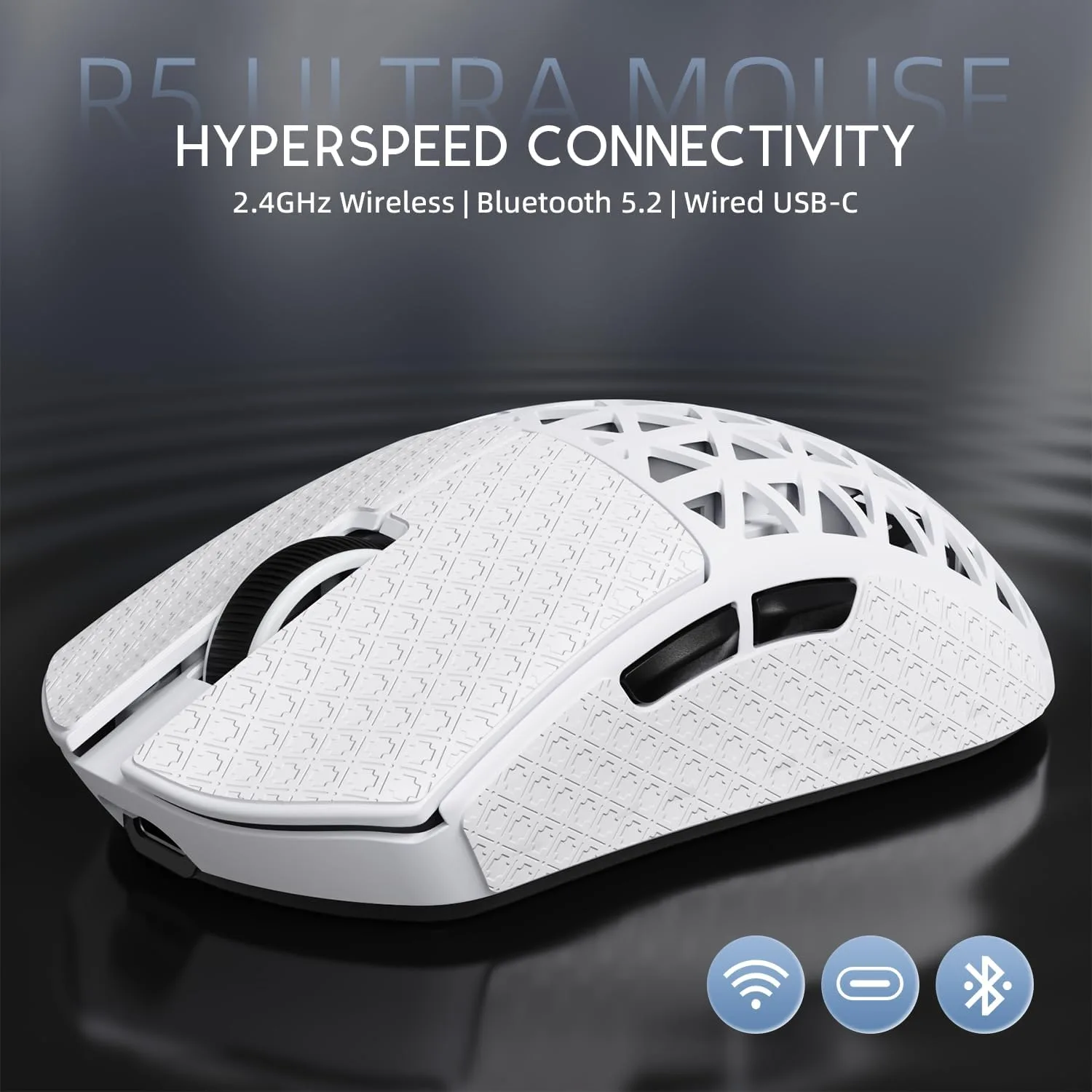 ATTACK SHARK R5Ultra 8K Carbon Fiber Wireless Gaming Mouse, White&Tape