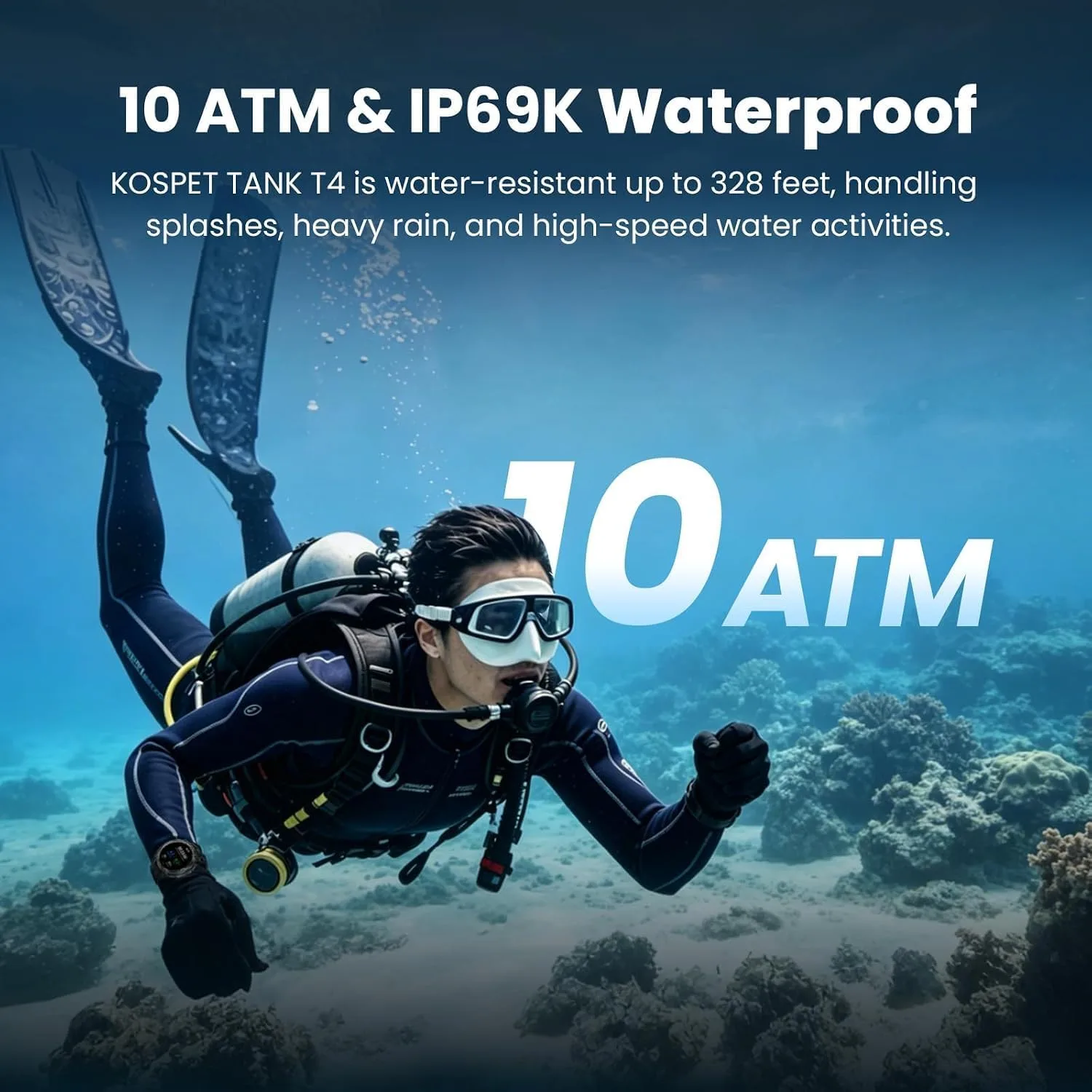 KOSPET Tank T4 Rugged Smart Watch, GPS & Offline Maps, 10ATM Waterproof