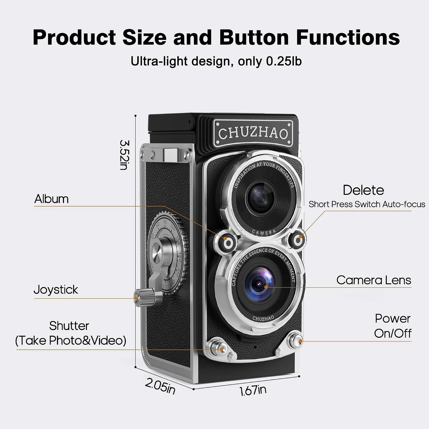CHUZHAO Vintage Mini Digital Camera, Portable TLR Style Retro Point and Shoot Compact Small Pocket 1080P FHD Video 12MP Autofocus Vlogging Camera with 16 GB Card for Beginners Teens Adults Black