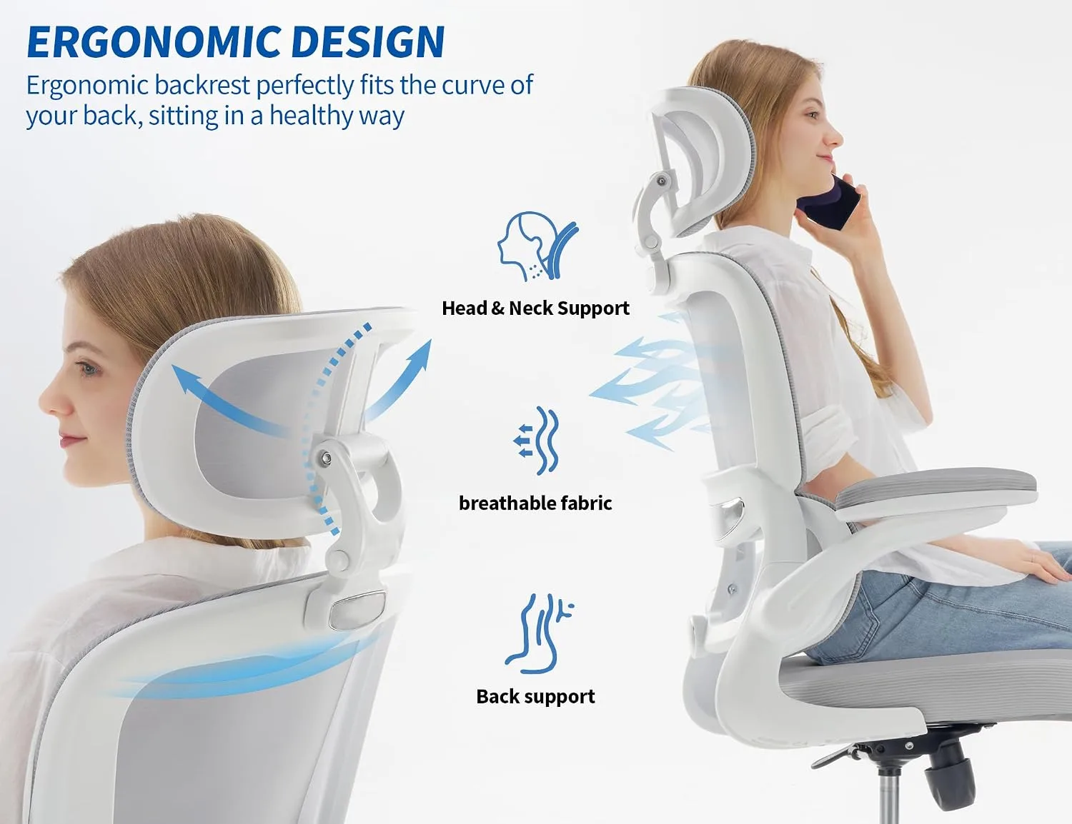 TRALT Office Chair Ergonomic Desk Chair with Lumbar Support Grey PU, 1
