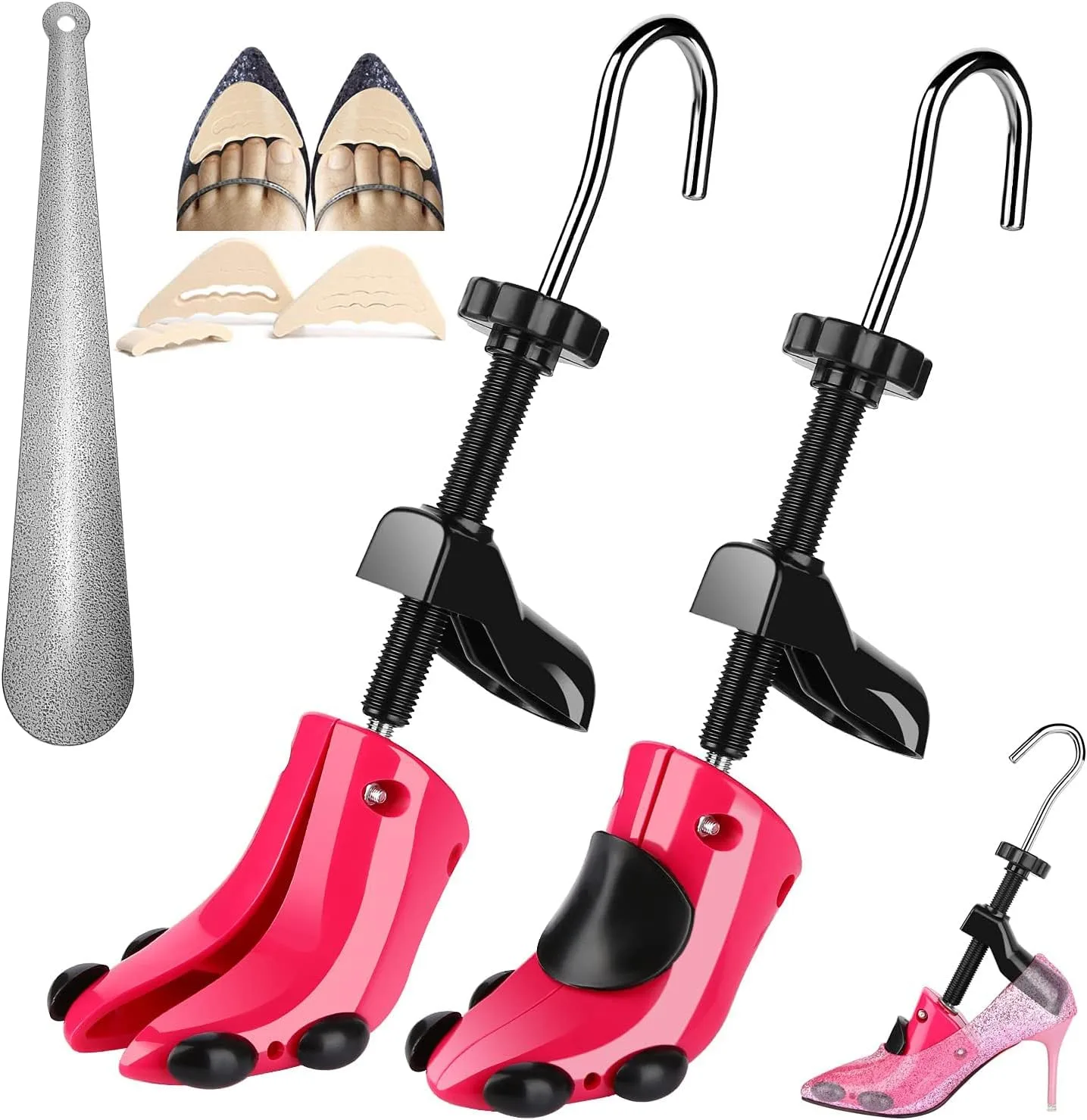 JJDPARTS Plastic & Wooden Shoe Stretcher, Pair 4-Way Shoe Expander Widener Shoe Tree Extender for Women Men