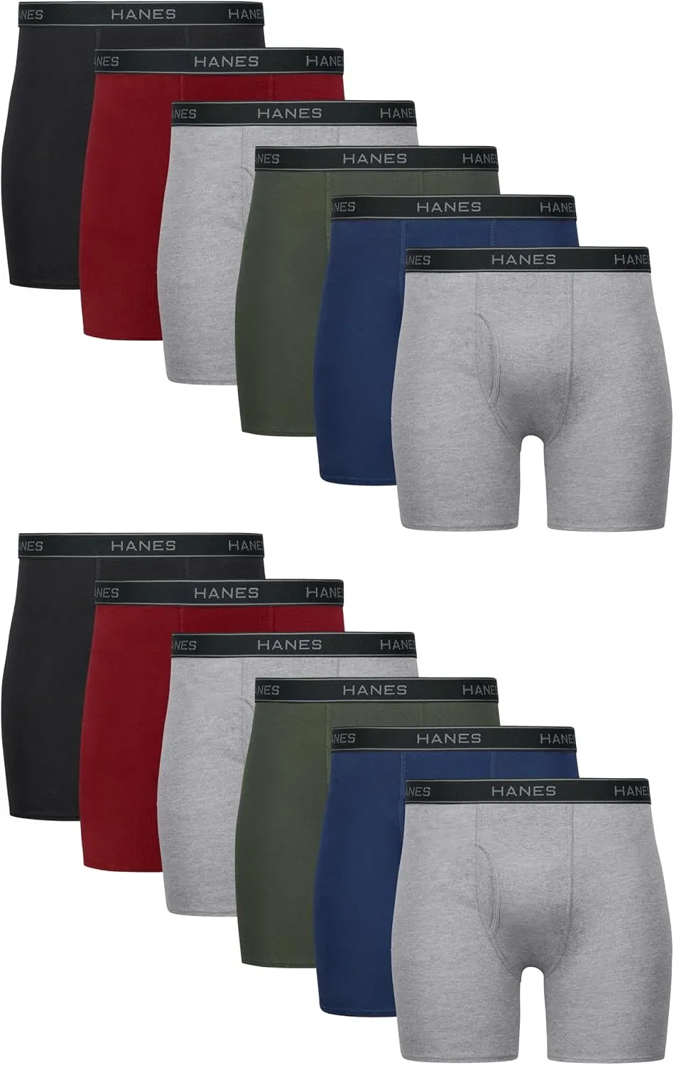Hanes Men's Boxer Brief Underwear, Cotton Boxer Briefs, Moisture-Wicking, Assorted Solids, 12-Pack