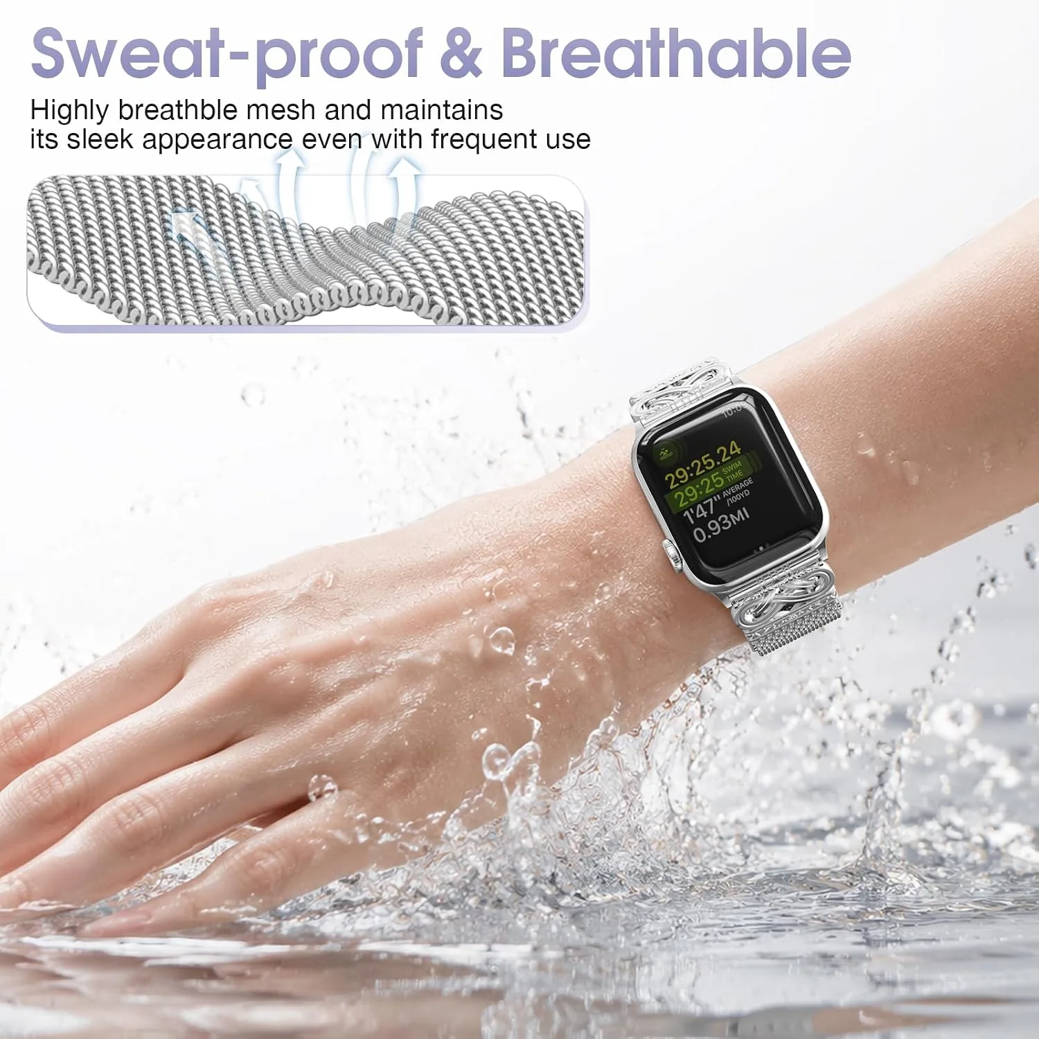 Mesh Sculpted Metal Detail Loop Compatible with Apple Watch Bands for Women